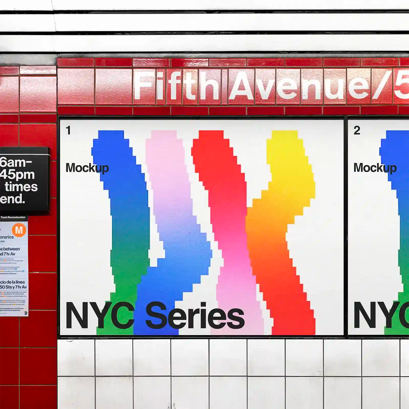 Poster mockup in the NYC Subway, New York, United States. PSD Mockup on Photoshop for your design 2