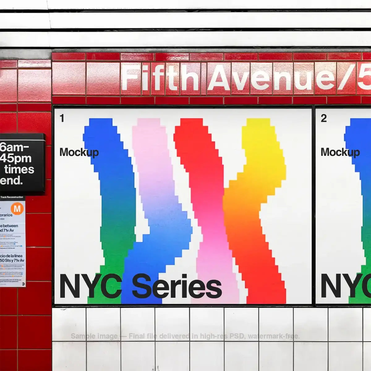 Poster mockup in the NYC Subway, New York, United States. PSD Mockup on Photoshop for your design 