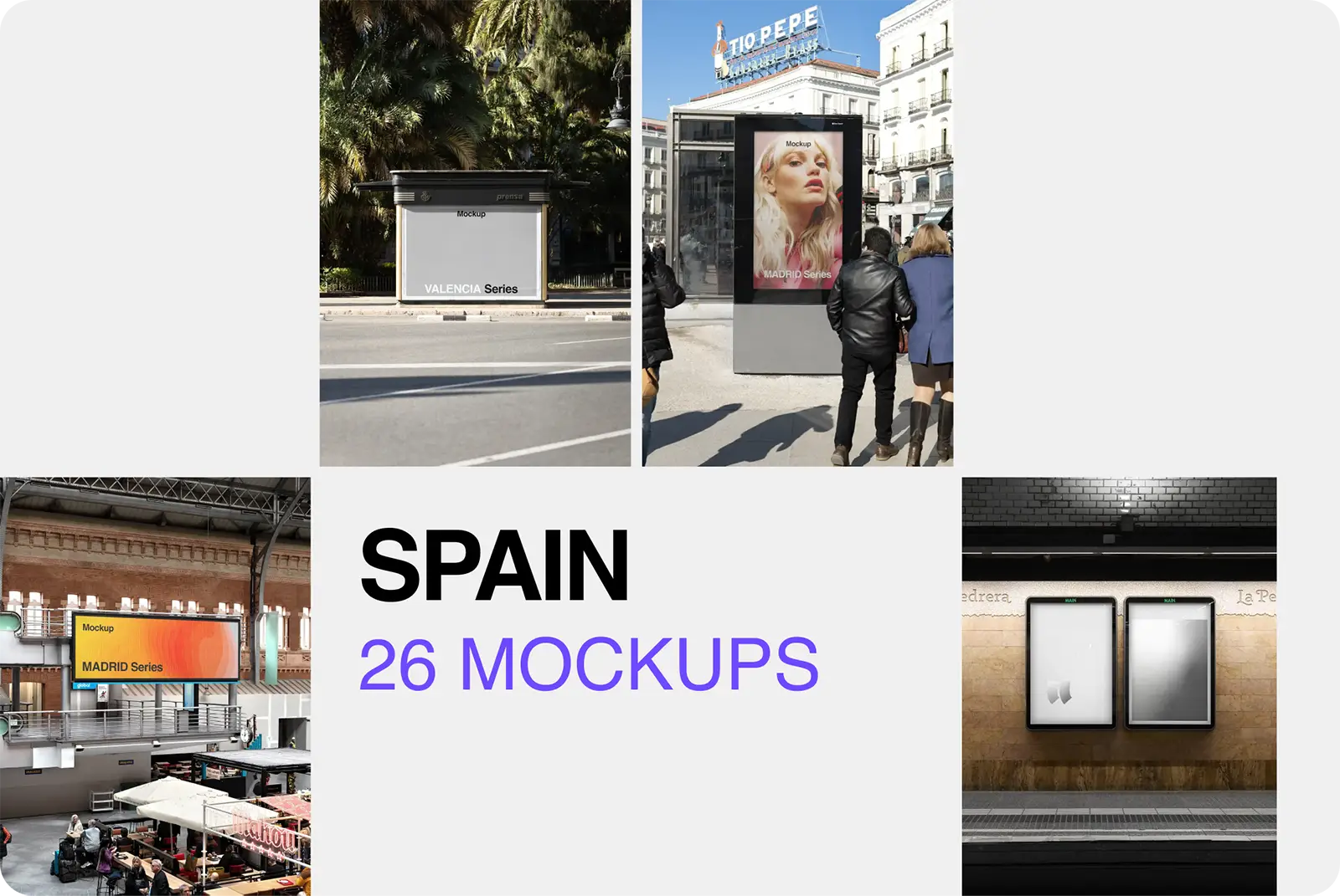 SPAIN COLLECTION MOCKUPS BUNDLE - Billboards and posters in Madrid, Barcelona and Valencia - Brandacle