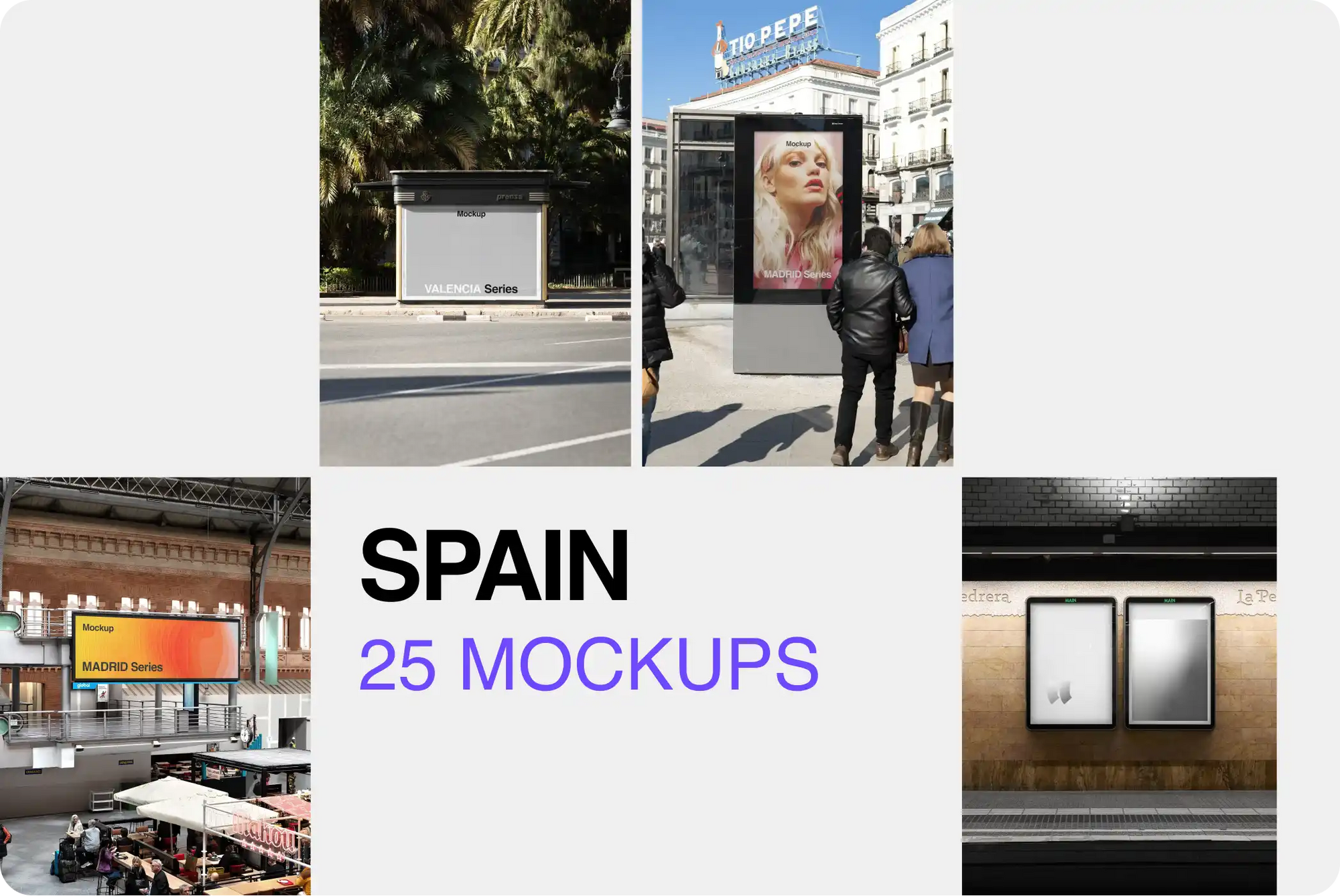 SPAIN COLLECTION MOCKUPS BUNDLE - Brandacle - mega pack of mockups containing billboars, posters, banners in Madrid, Barcelona and Valencia