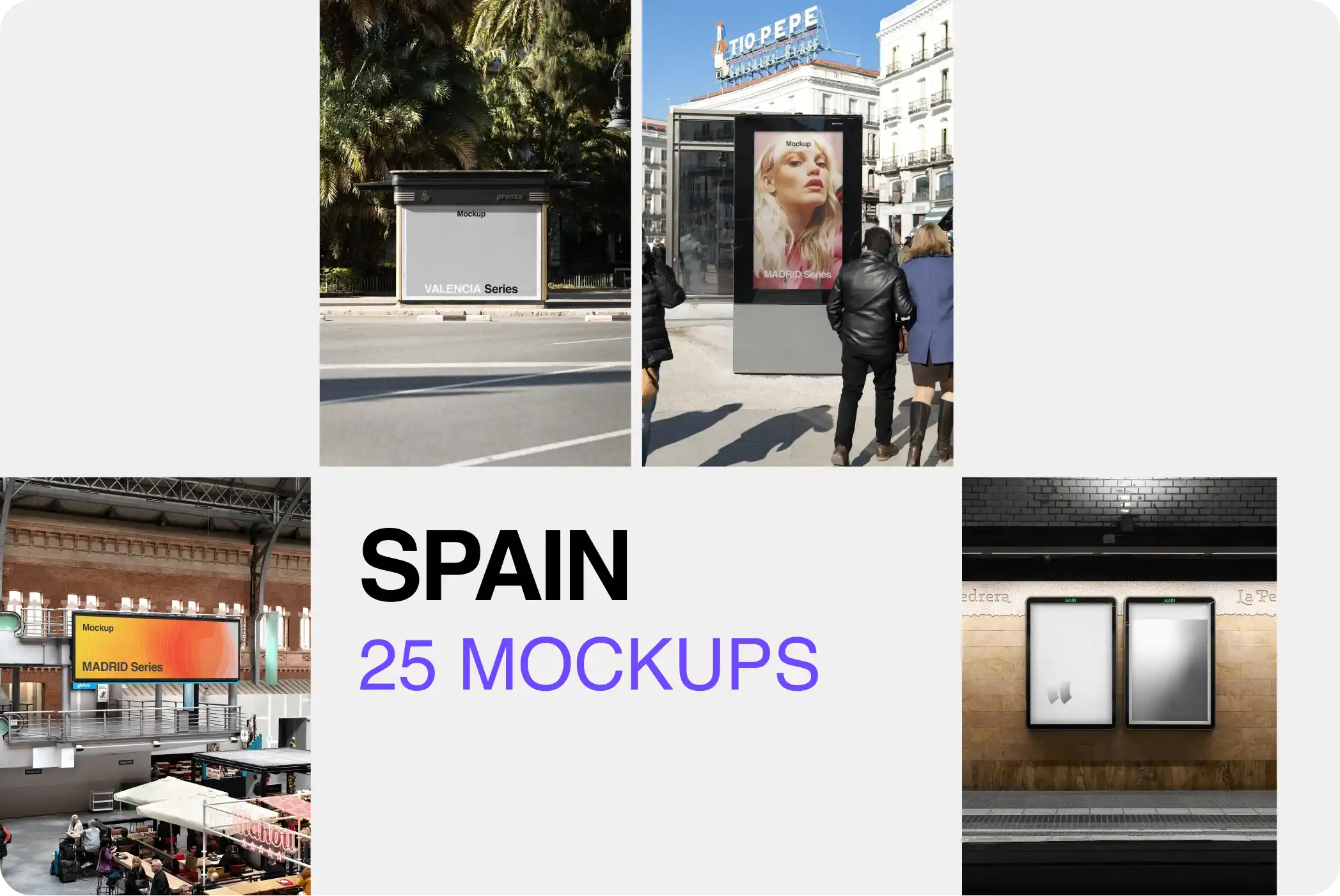 SPAIN COLLECTION MOCKUPS BUNDLE - Brandacle - mega pack of mockups containing billboars, posters, banners in Madrid, Barcelona and Valencia
