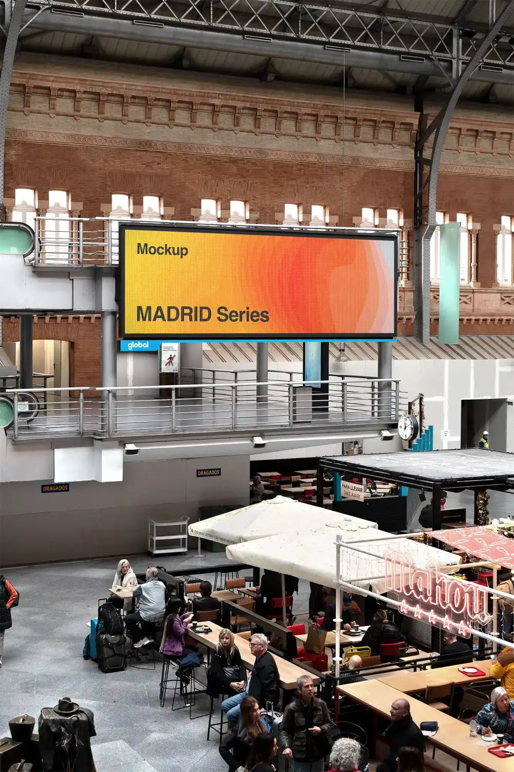 Poster Mockup in Atocha train station in Madrid, Spain. © BRANDACLE MOCKUPS 2026. 