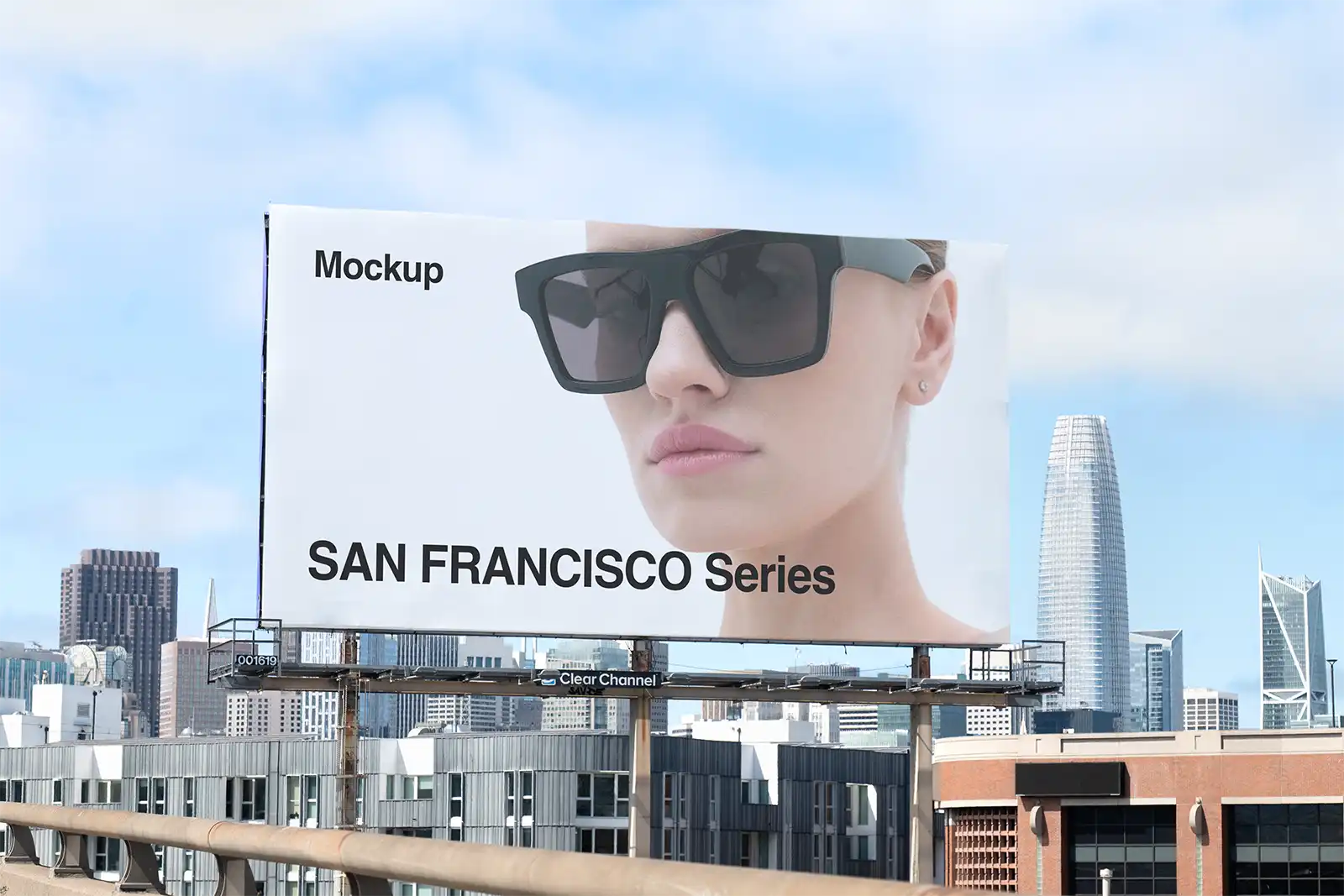 Billboard mockup in front of the skyline in San Francisco, California