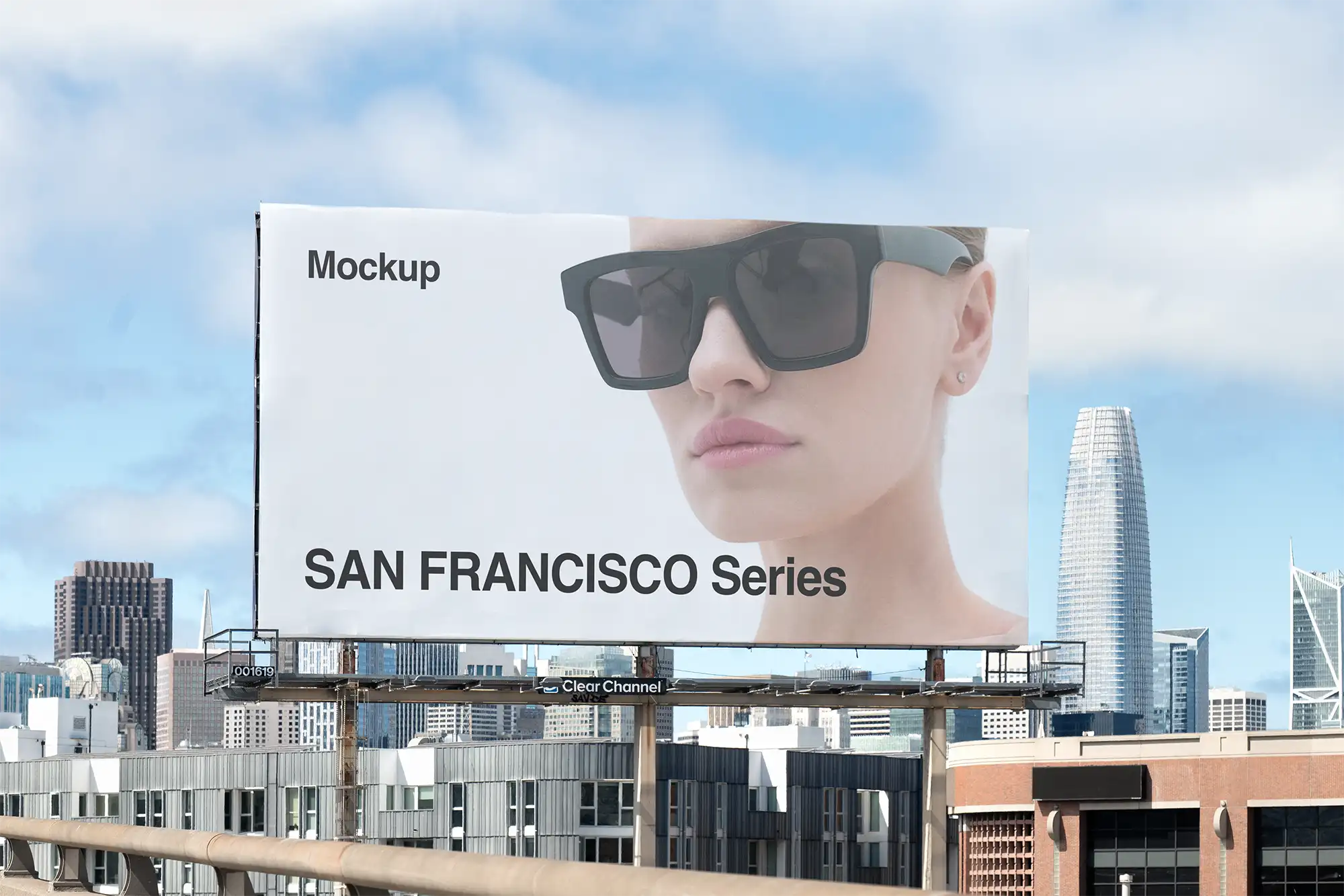Billboard mockup in front of the skyline in San Francisco, California