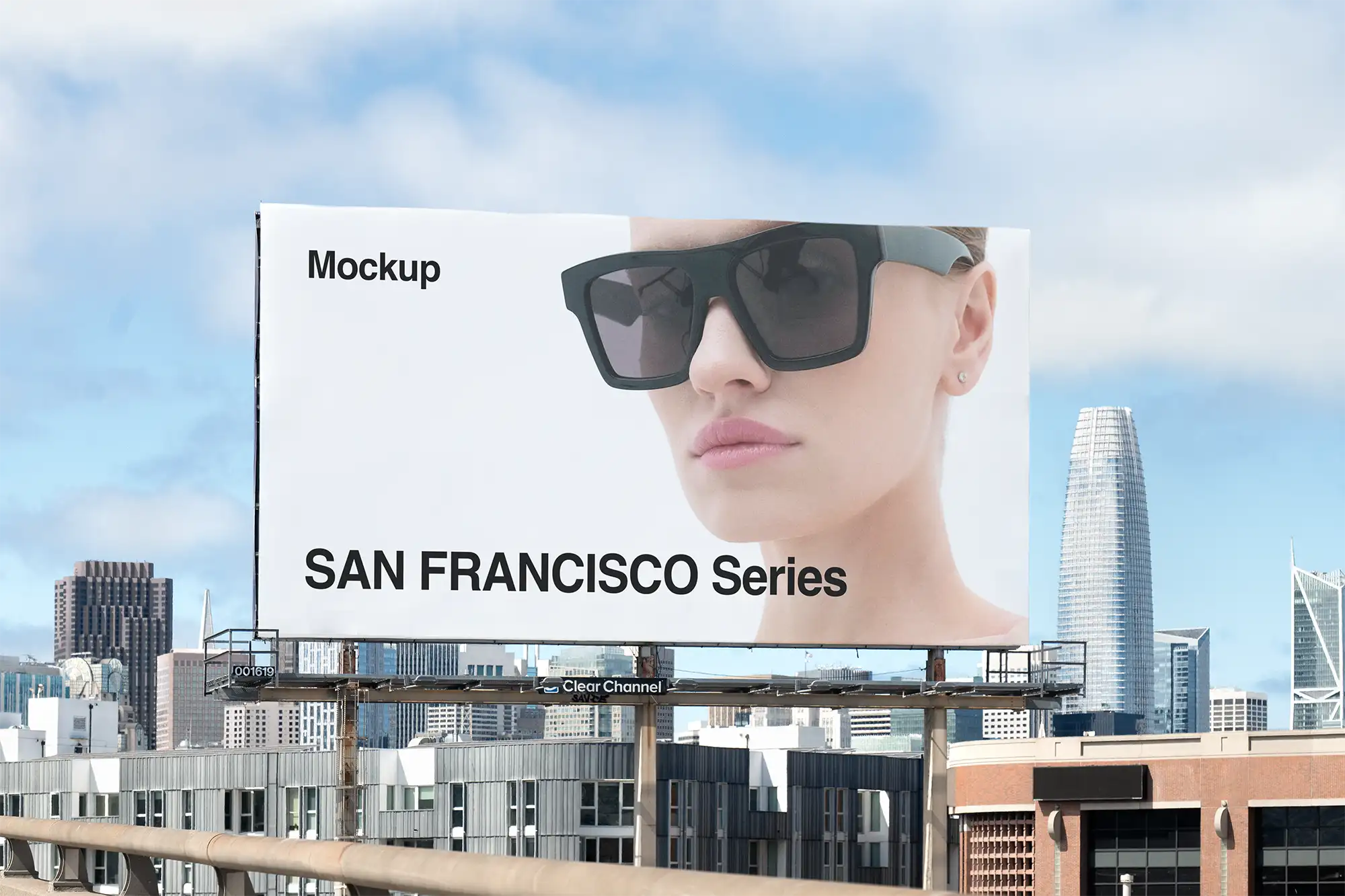 Billboard mockup in front of the skyline in San Francisco, California