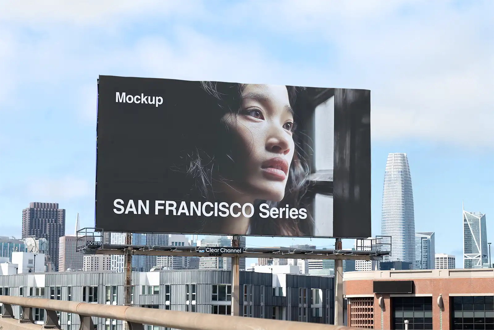 Billboard mockup in front of the skyline in San Francisco, California