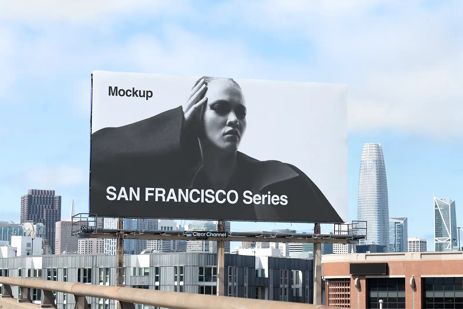 Billboard mockup in front of the skyline in San Francisco, California