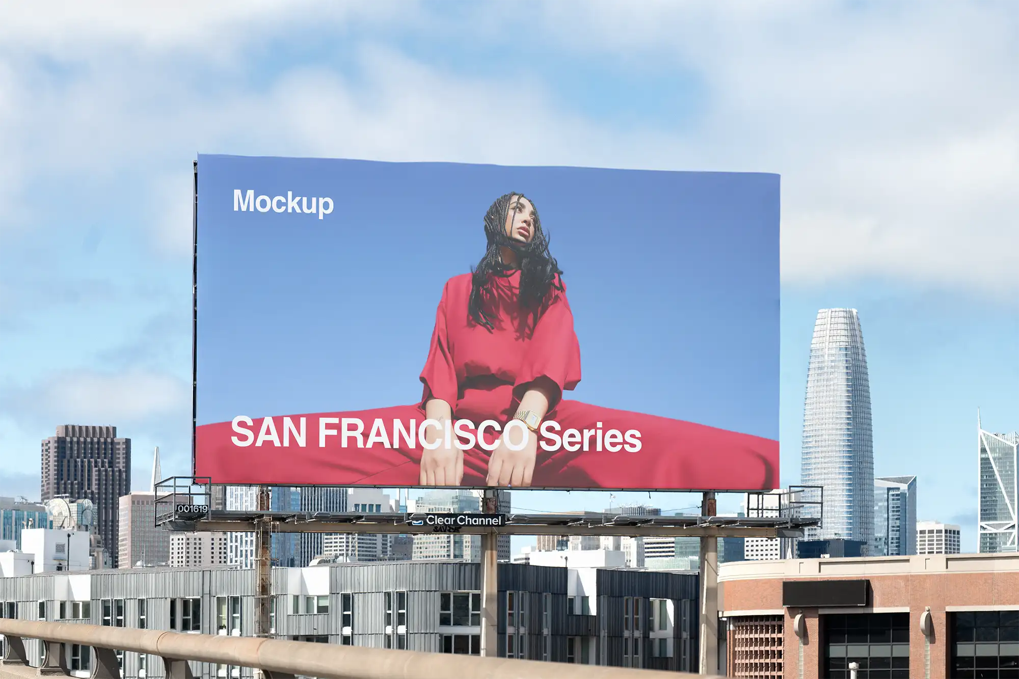 Billboard mockup in front of the skyline in San Francisco, California