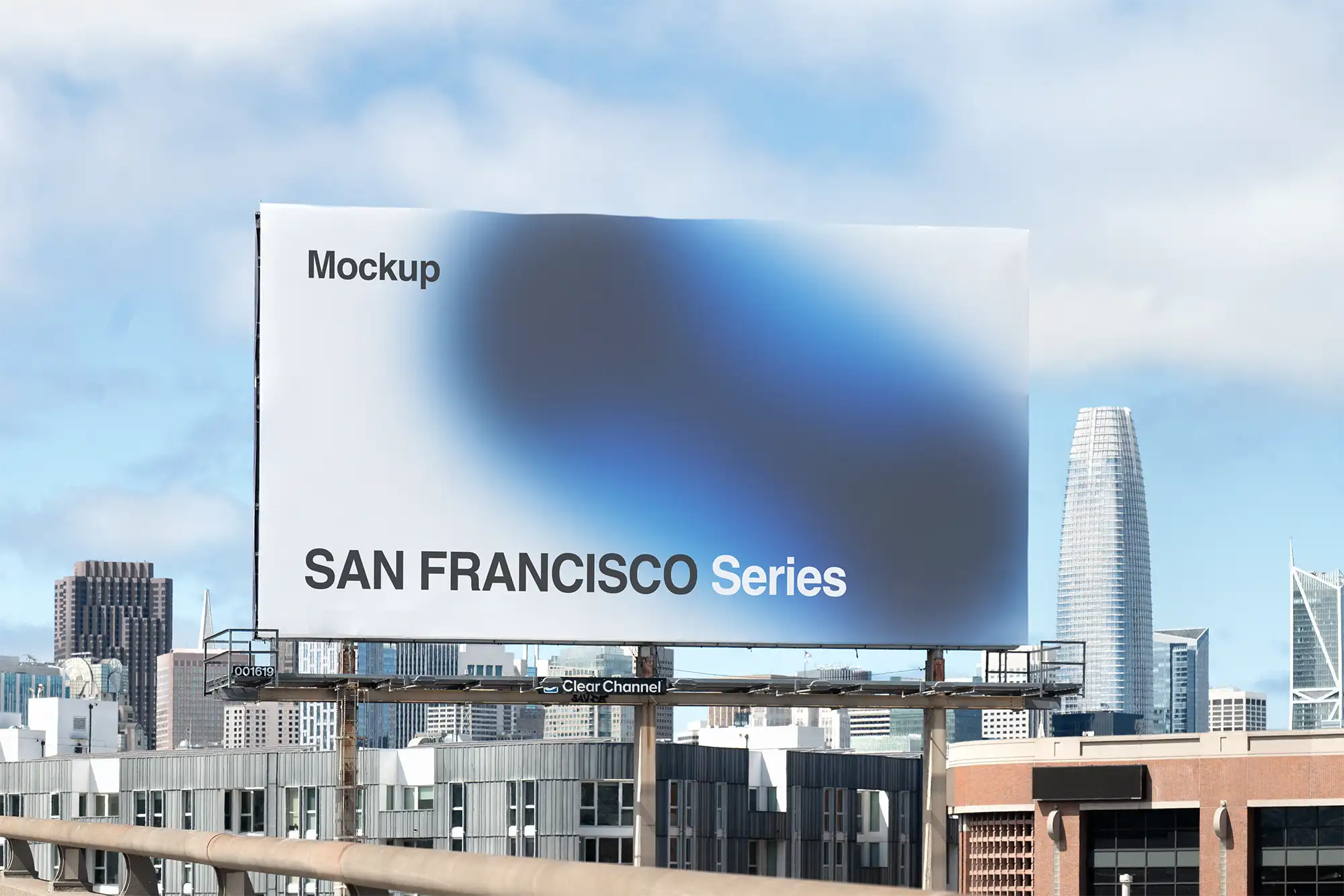 Billboard mockup in front of the skyline in San Francisco, California