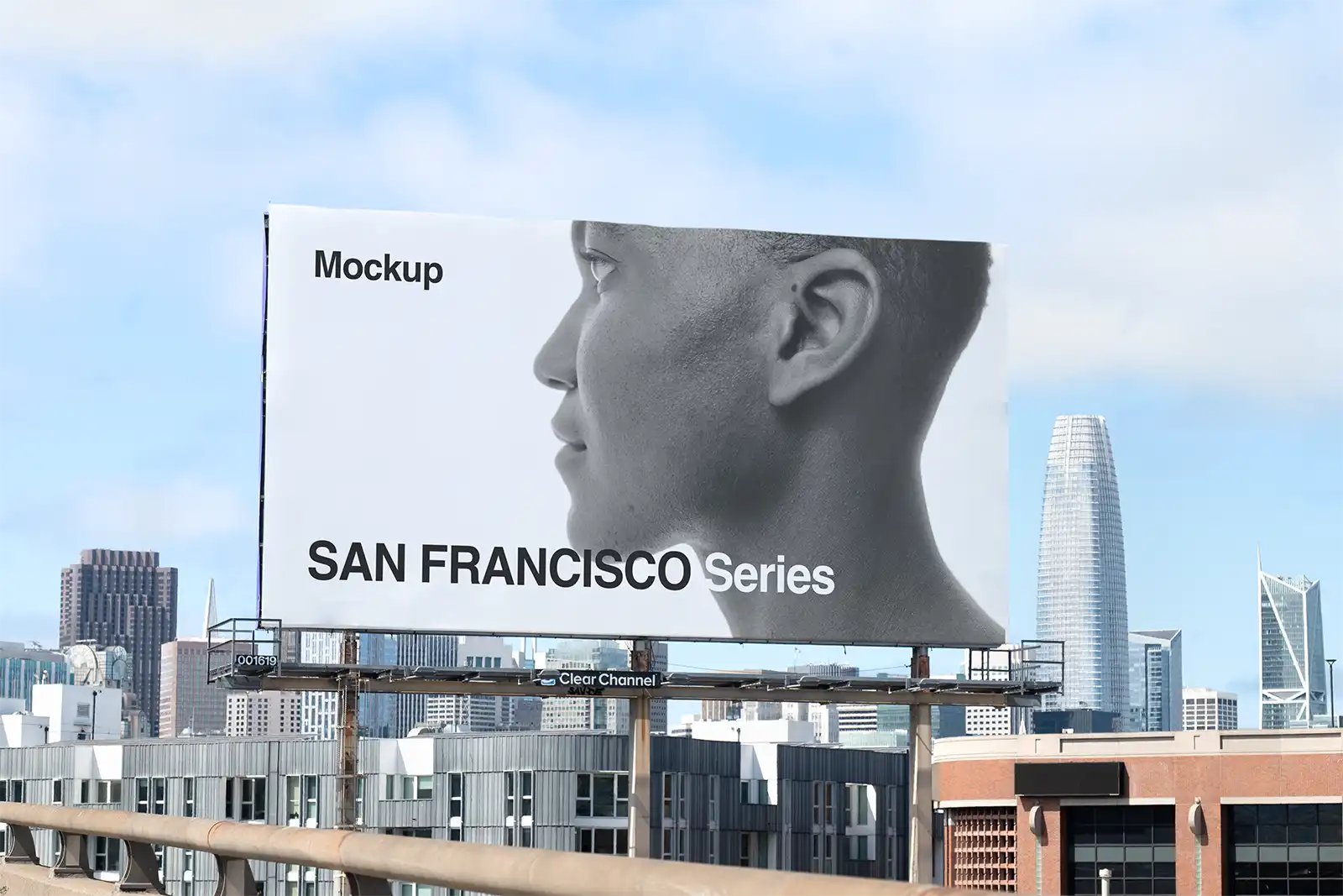 Billboard mockup in front of the skyline in San Francisco, California