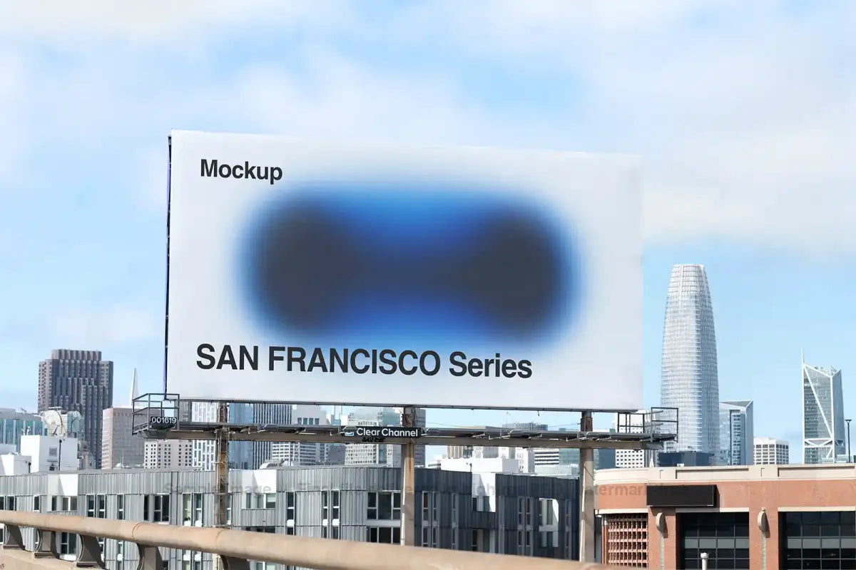 Billboard mockup in front of the skyline in San Francisco, California