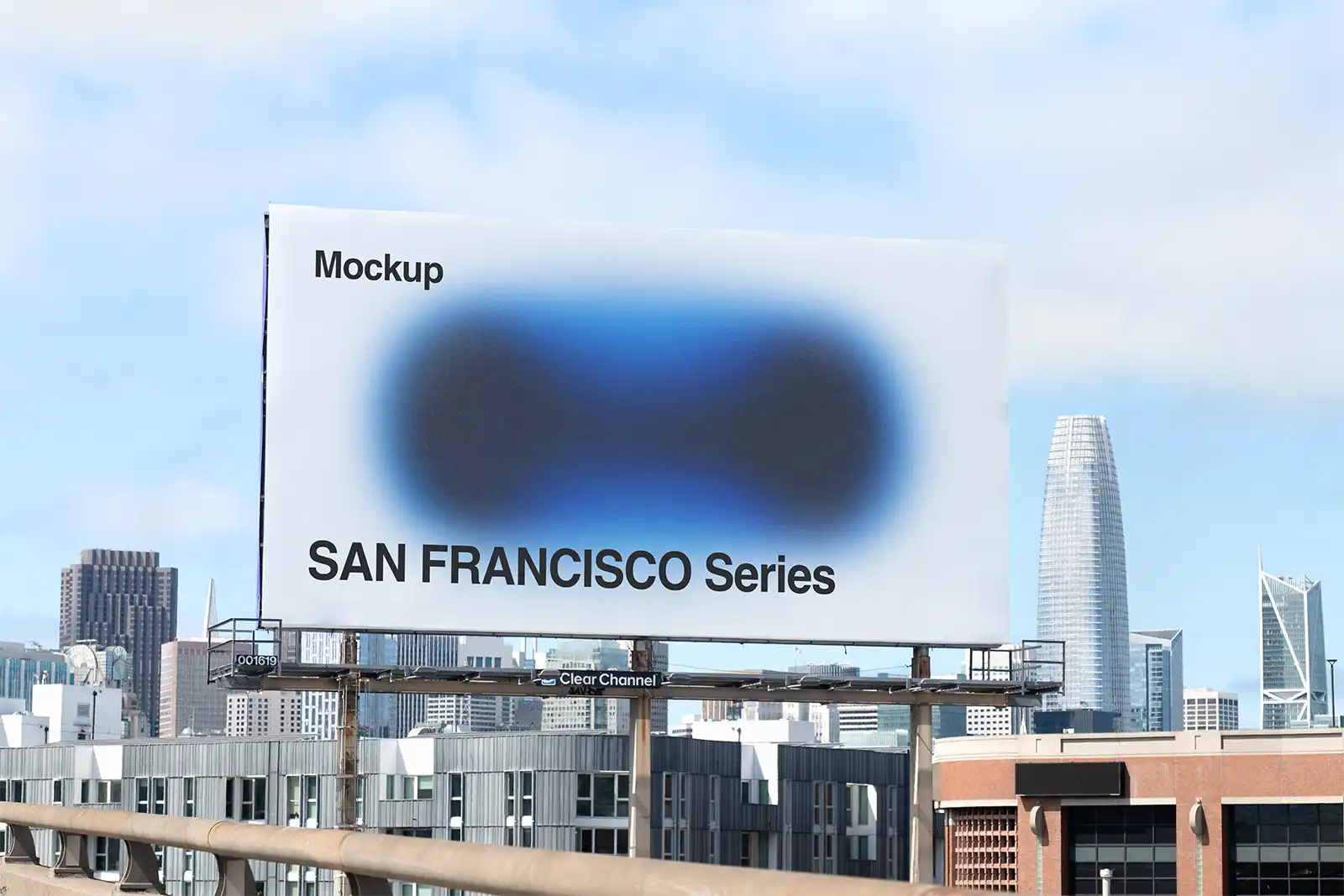 Billboard mockup in front of the skyline in San Francisco, California