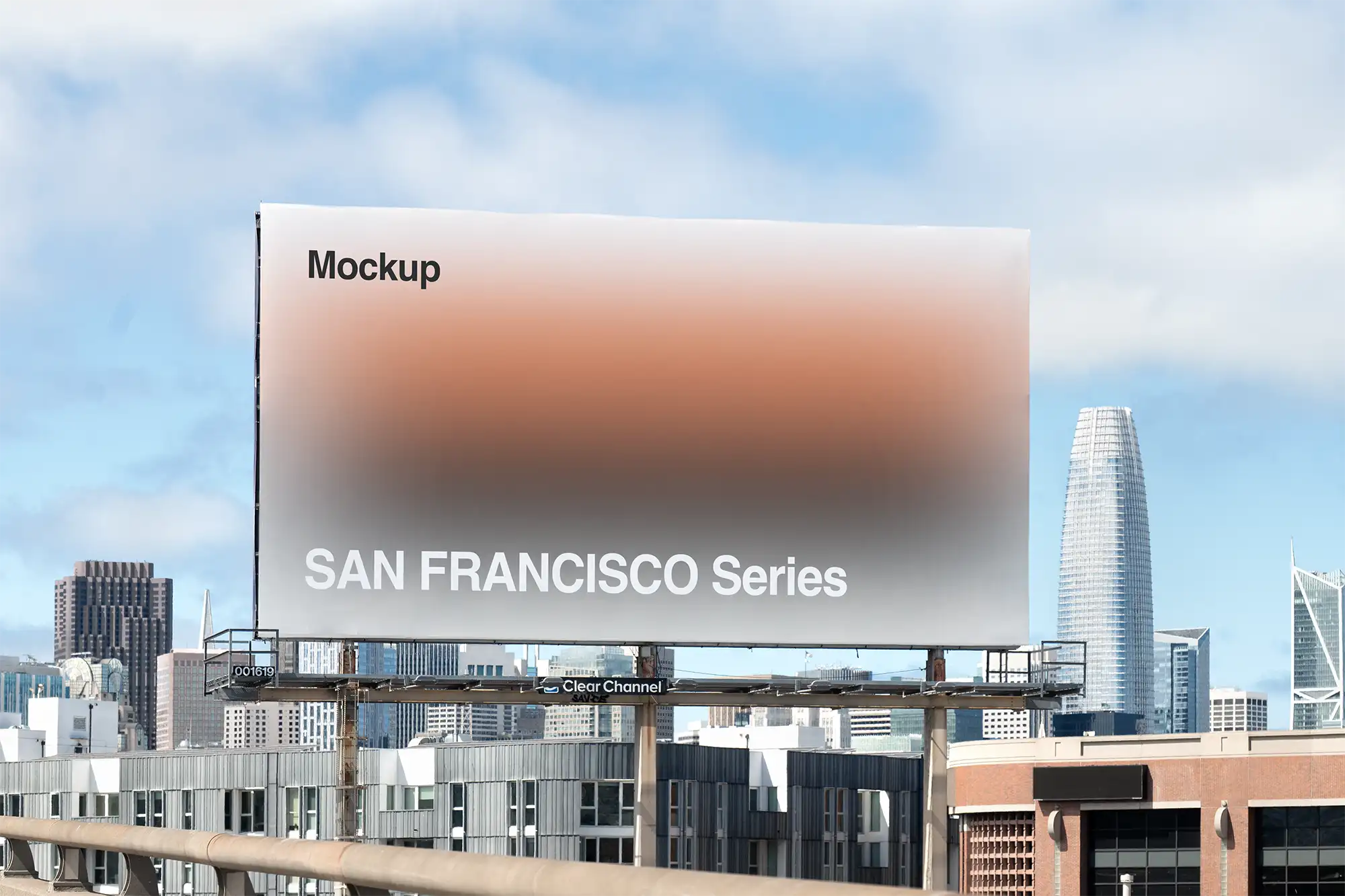 Billboard mockup in front of the skyline in San Francisco, California