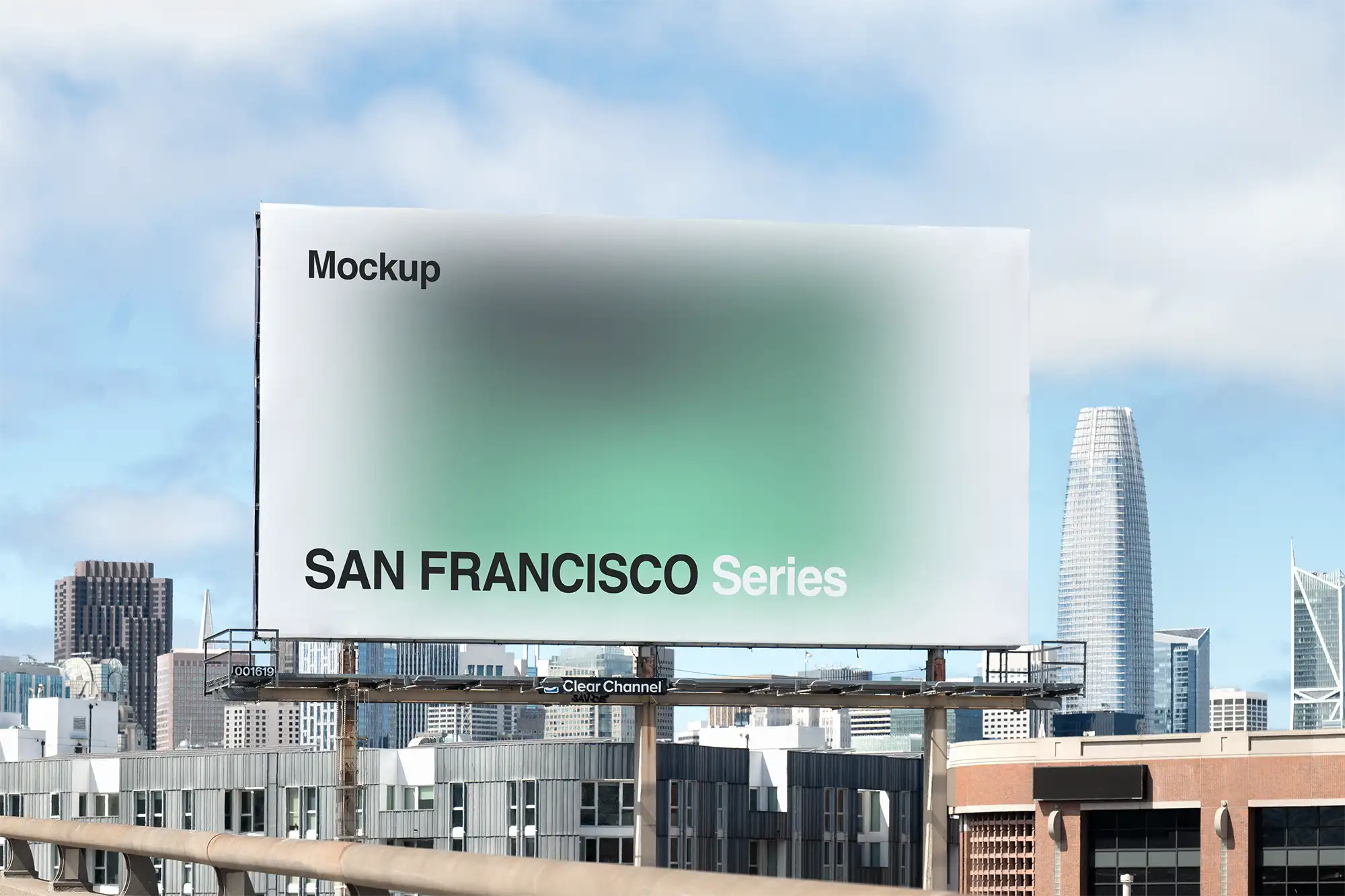 Billboard mockup in front of the skyline in San Francisco, California