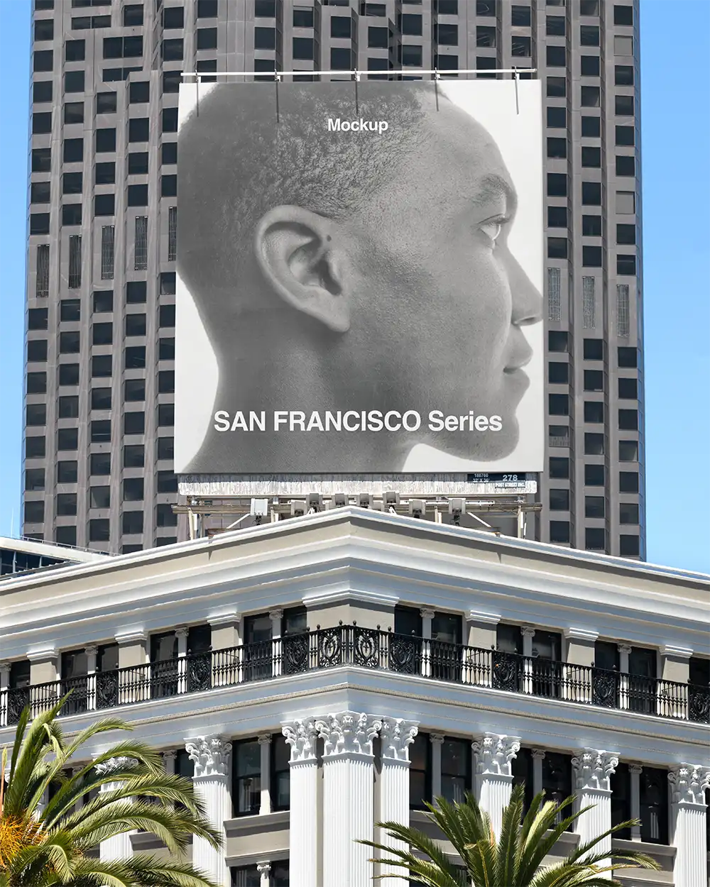 Billboard mockup on Union Square in San Francisco, California