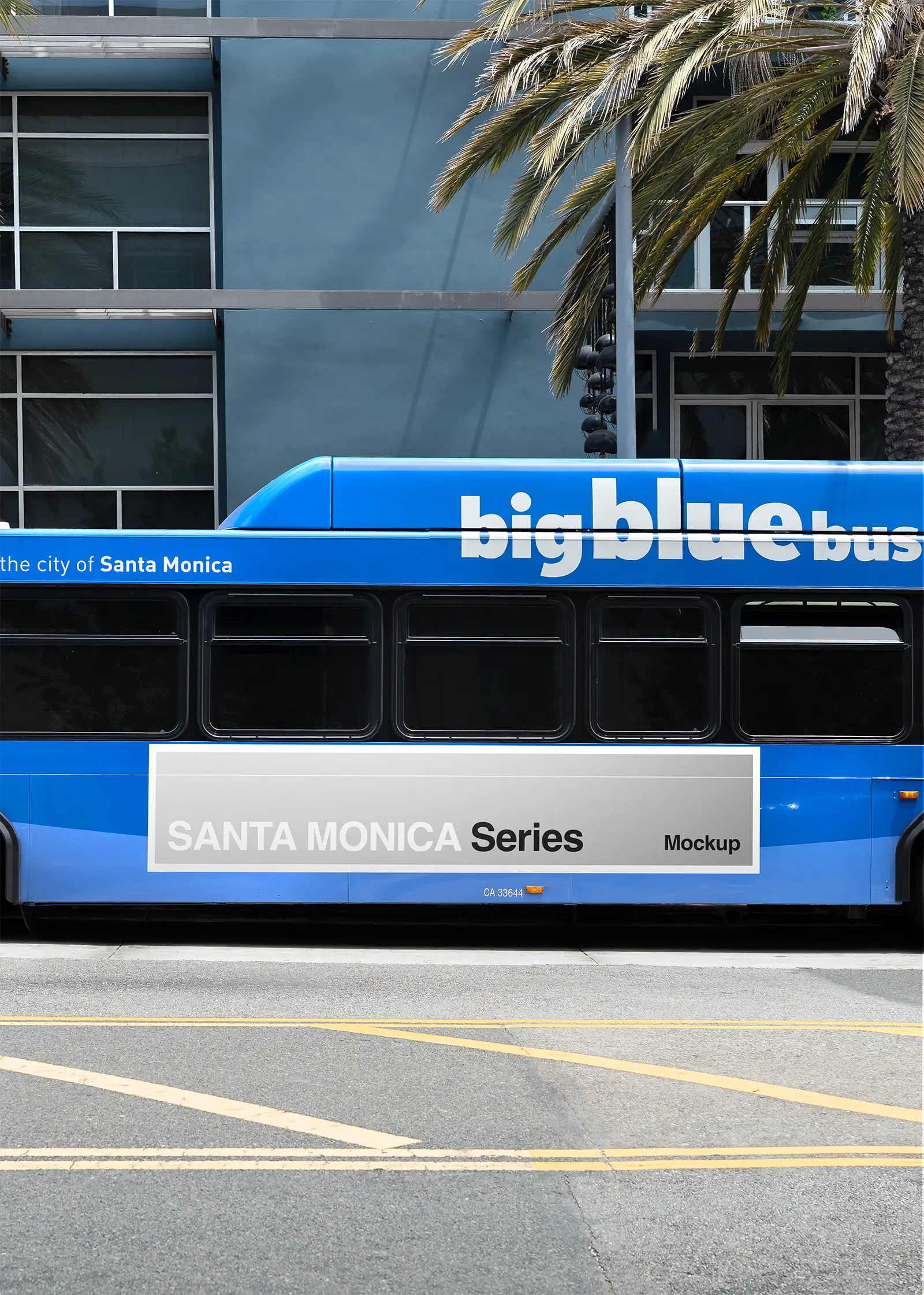 Poster mockup on a bus in Santa Monica, Los Angeles California © BRANDACLE MOCKUPS 2026