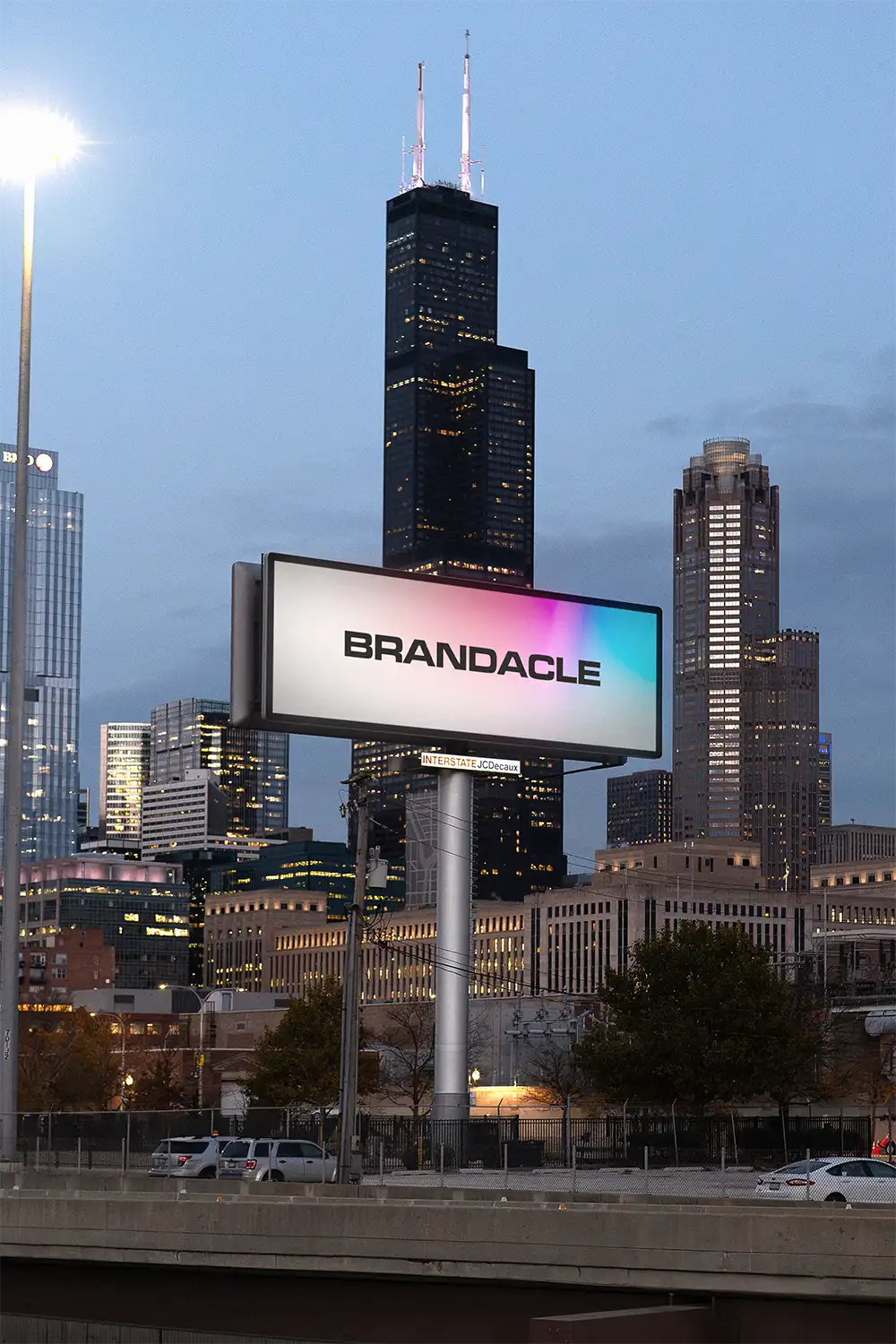 Billboard mockup in Chicago. © BRANDACLE MOCKUPS 2026. All rights reserved.