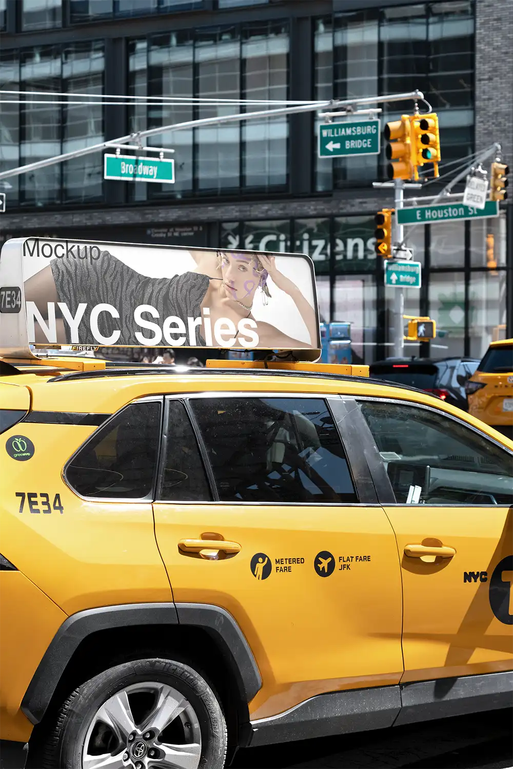 Yellow taxi cab billboard mockup on Broadway in New Yrok