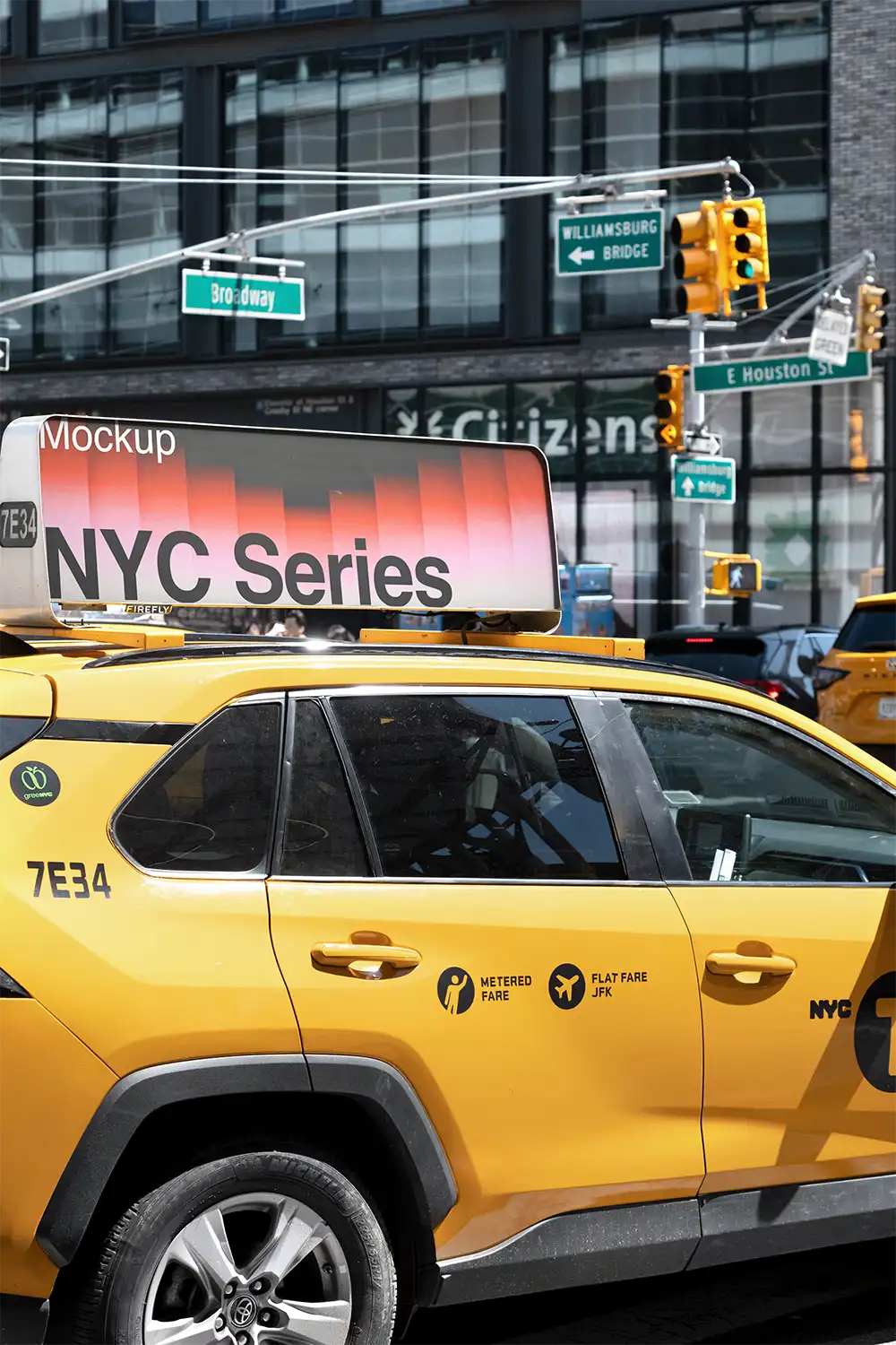Yellow taxi cab billboard mockup on Broadway in New Yrok