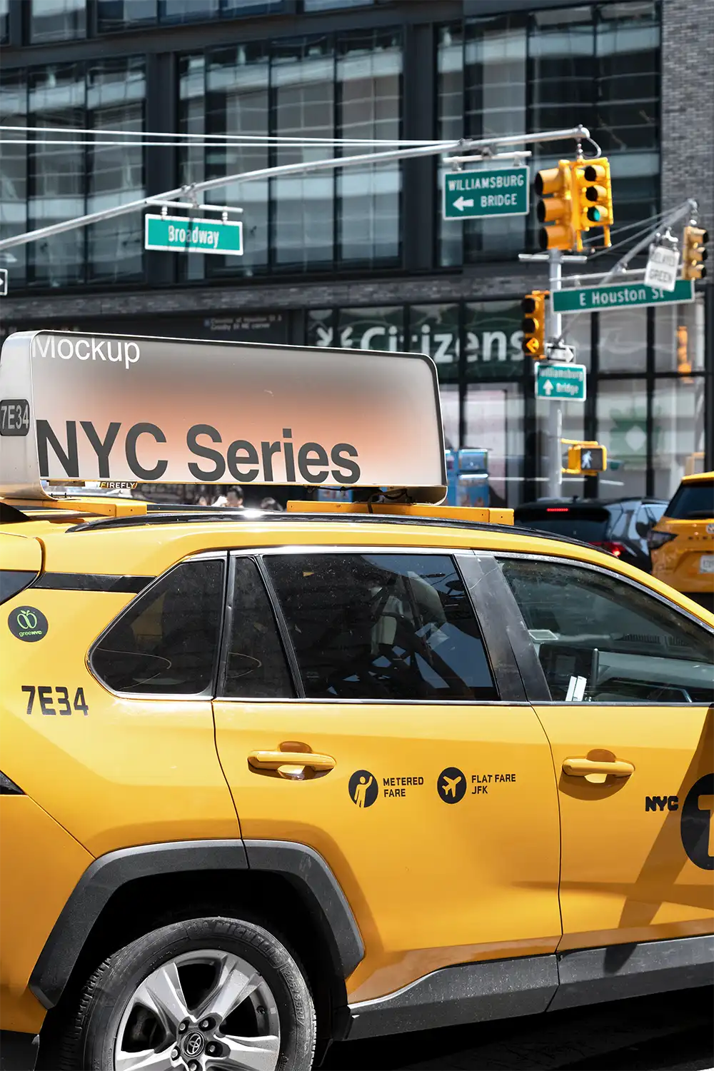 Yellow taxi cab billboard mockup on Broadway in New Yrok