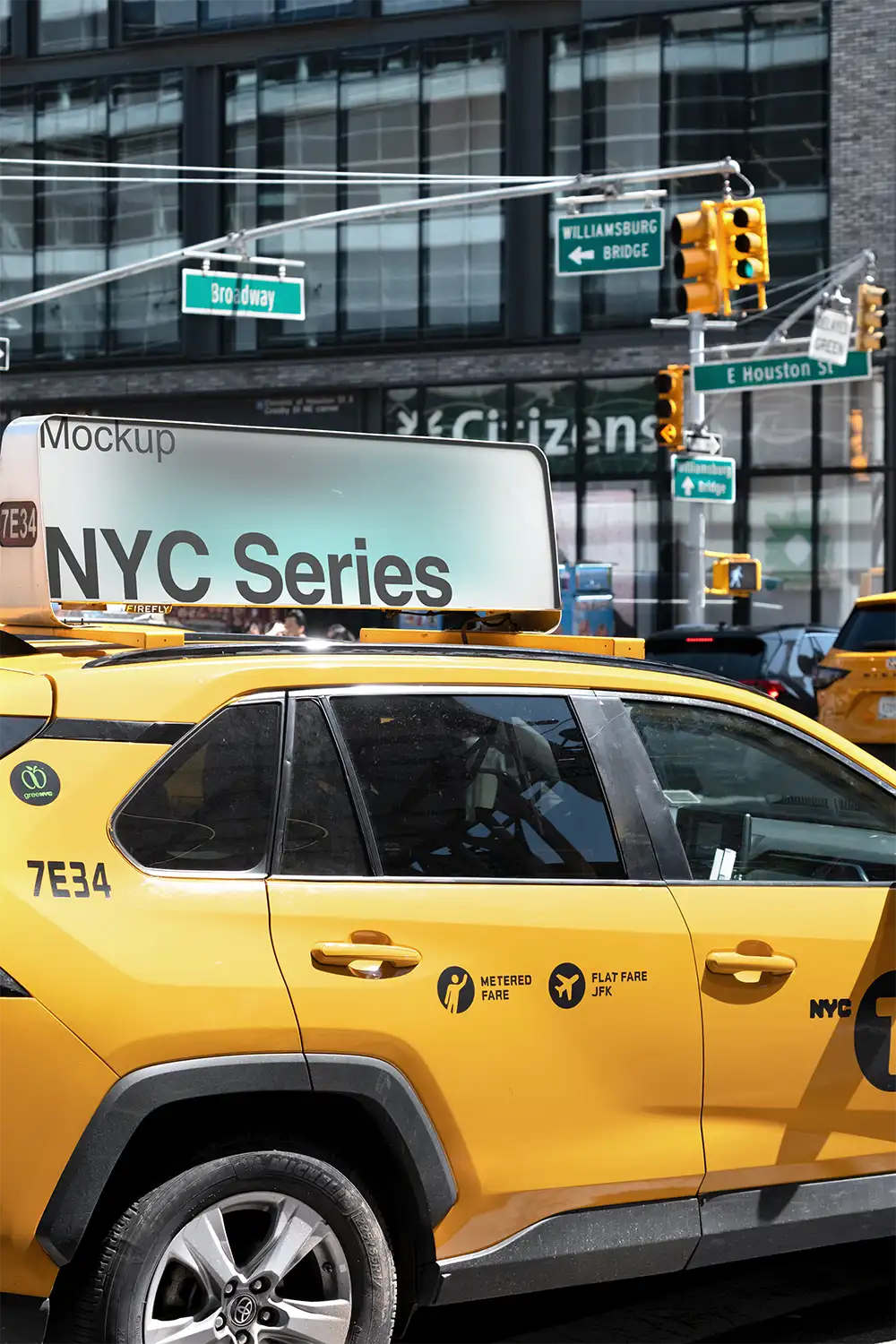 Yellow taxi cab billboard mockup on Broadway in New Yrok