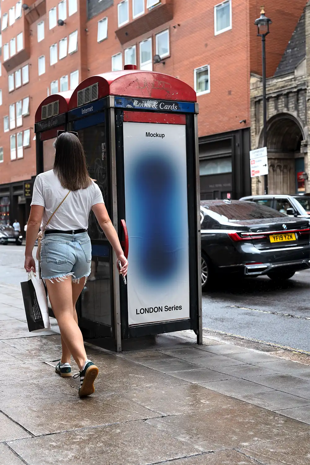 Poster mockup on a phone booth in London
