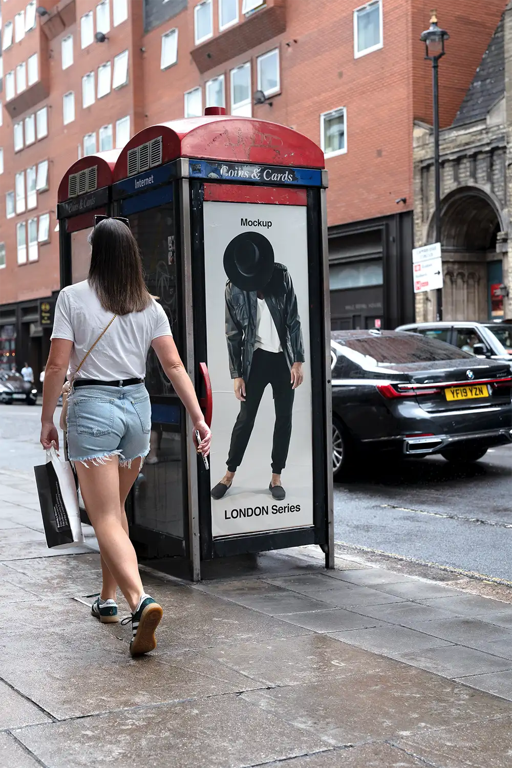 Poster mockup on a phone booth in London. © BRANDACLE MOCKUPS 2026. All rights reserved.