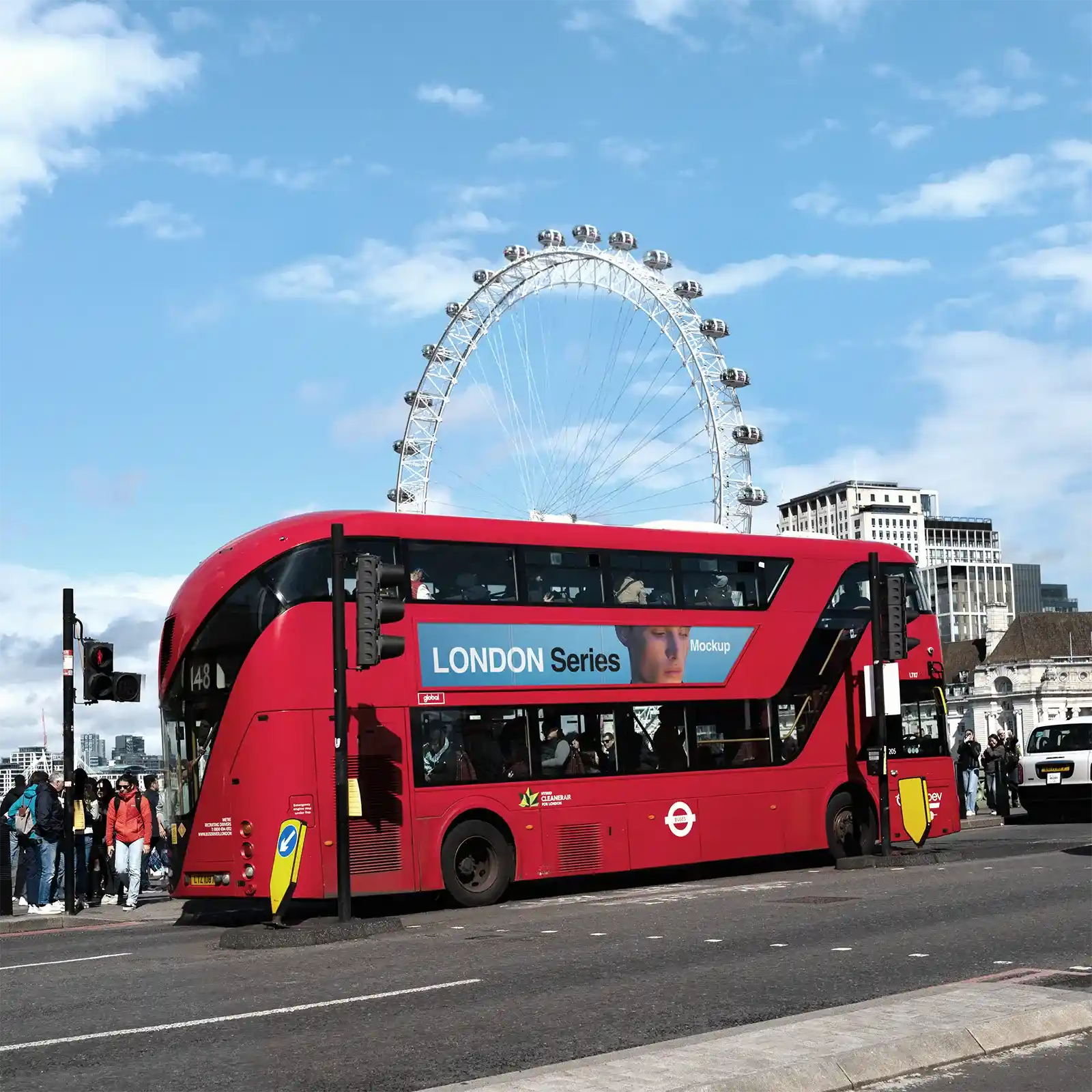 Red London Bus Mockup in Westminster - Brandacle