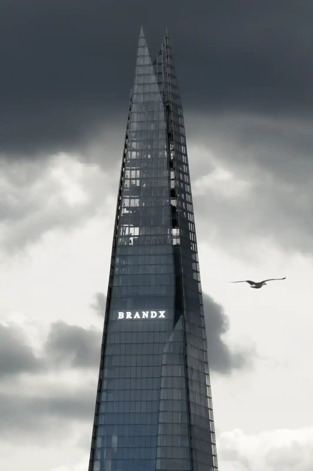 Neon sign logo mockup on the shard skyscraper in London