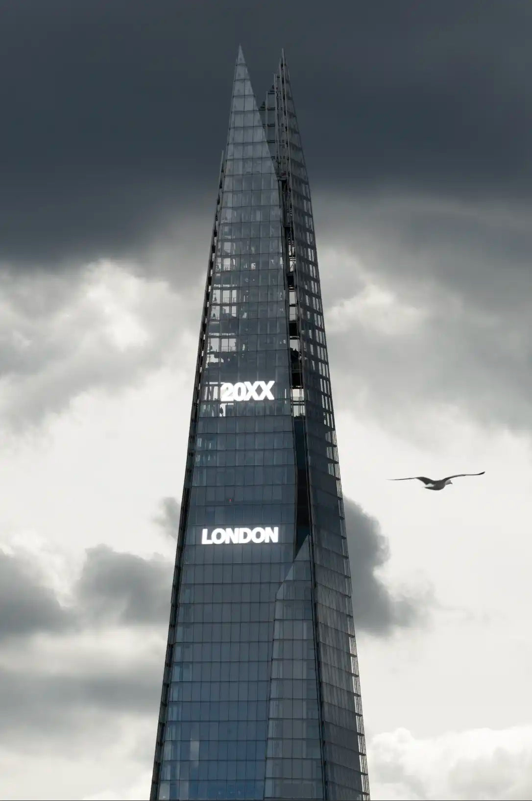 Neon sign logo mockup on the shard skyscraper in London