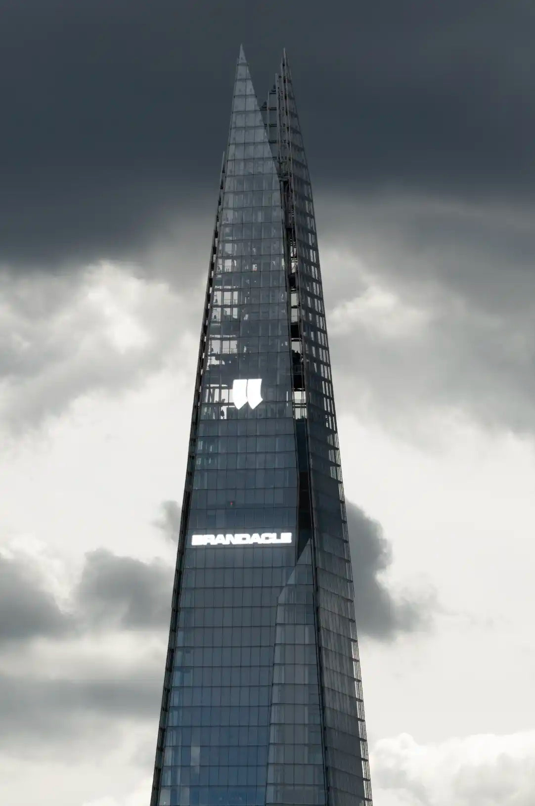 Neon sign logo mockup on the shard skyscraper in London