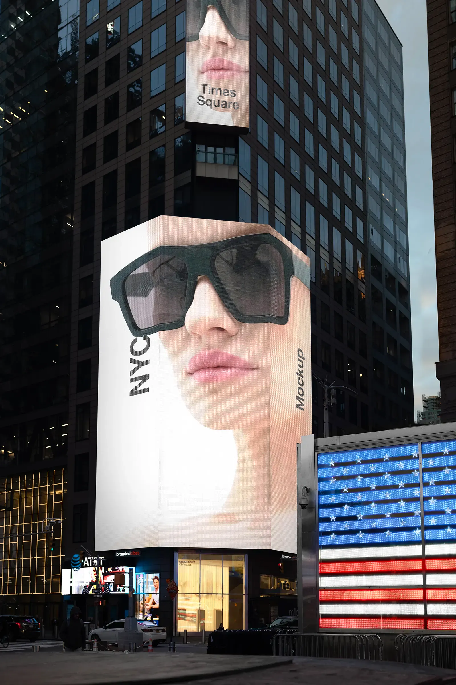 Billboard mockup on Times Square in New York, United States. © BRANDACLE MOCKUPS 2026. No AI modification permitted.