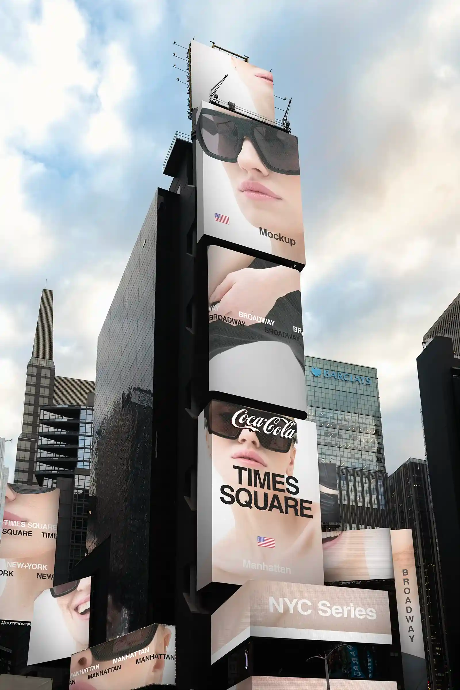 Billboard mockup on Times square subway in New York, United States. Digital screens PSD Mockup for Photoshop to showcase your design 2