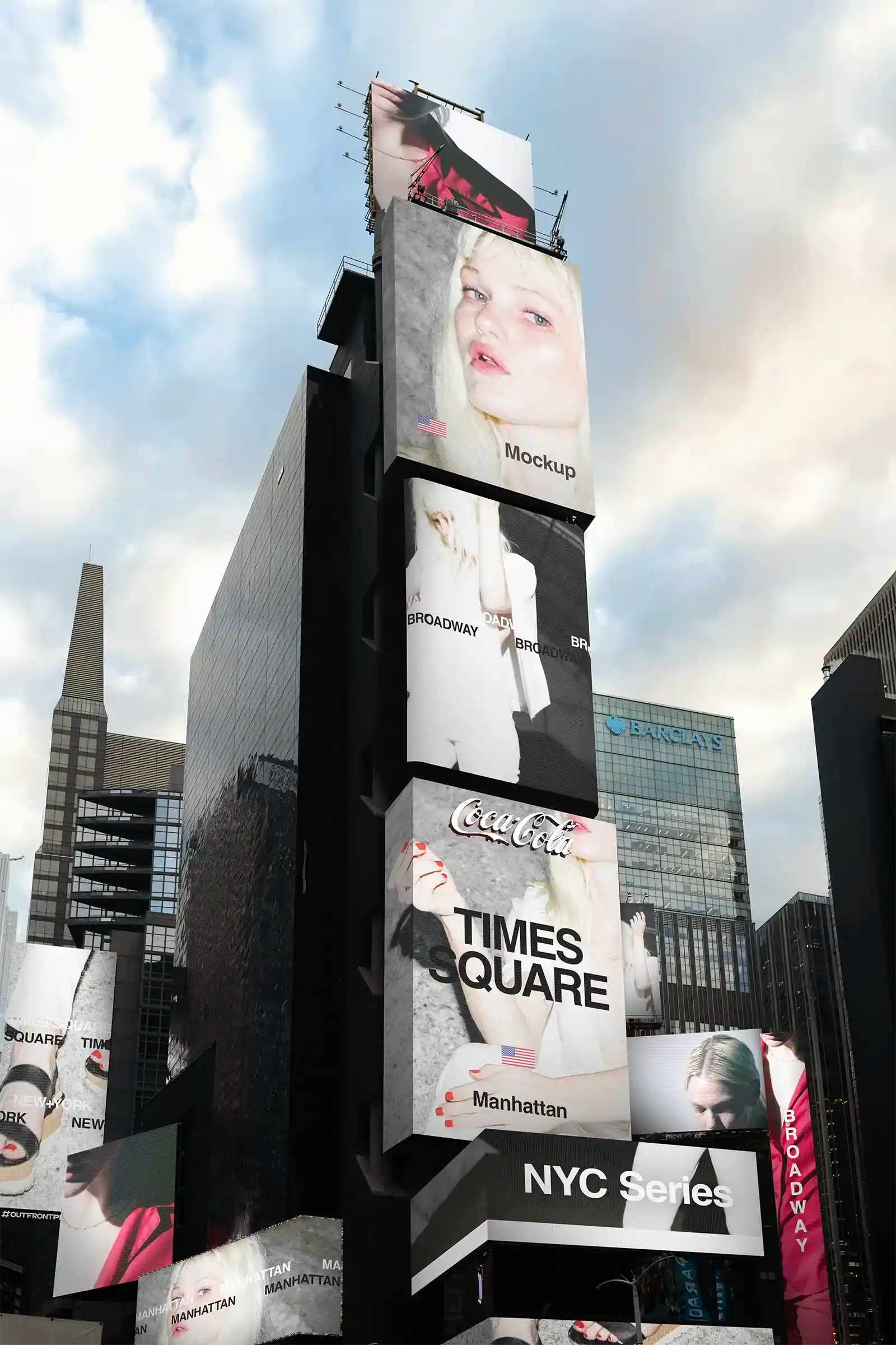 Billboard mockup on Times square subway in New York, United States. Digital screens PSD Mockup for Photoshop to showcase your design 5