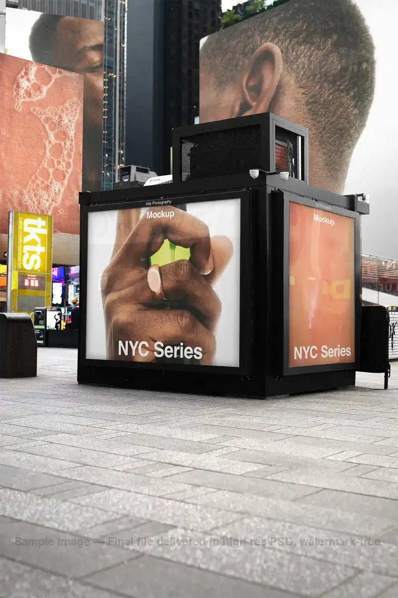 Billboard mockup on Times square subway in New York, United States. Digital screens PSD Mockup for Photoshop to showcase your design