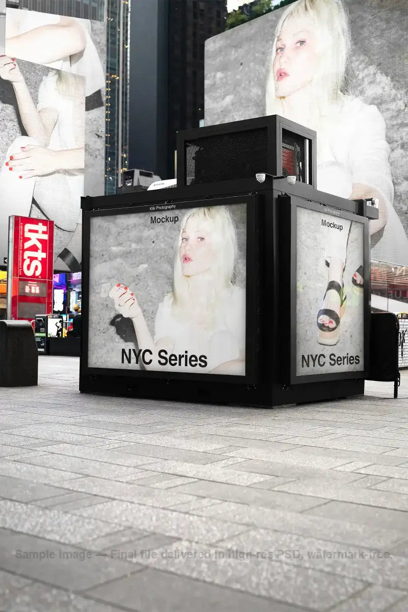 Billboard mockup on Times square subway in New York, United States. Digital screens PSD Mockup for Photoshop to showcase your design