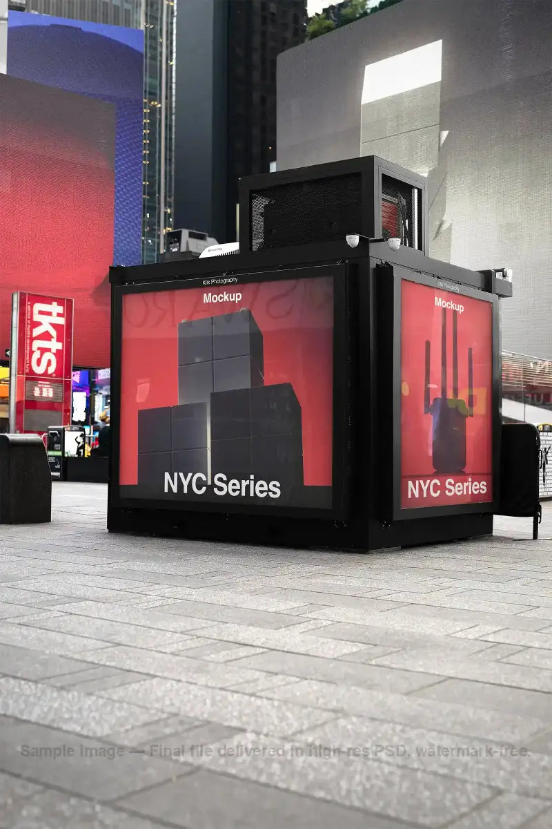 Billboard mockup on Times square subway in New York, United States. Digital screens PSD Mockup for Photoshop to showcase your design