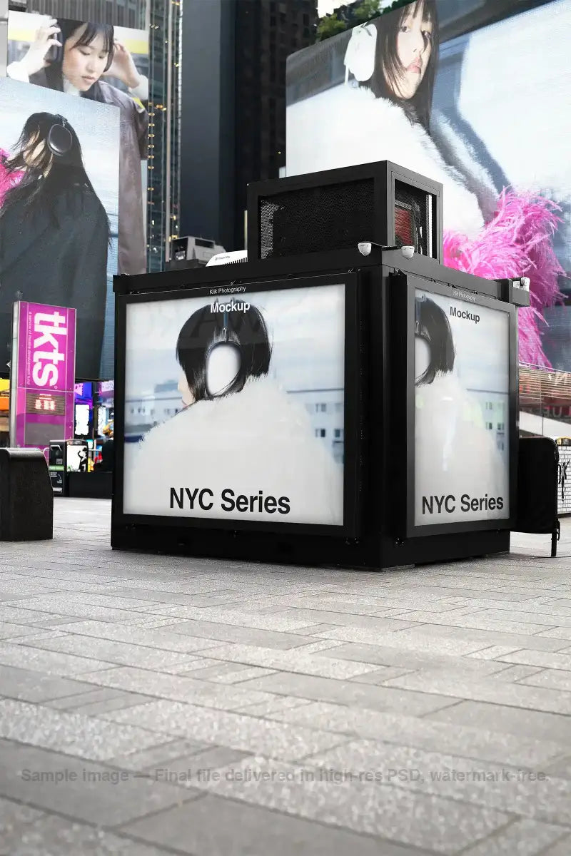 Billboard mockup on Times square subway in New York, United States. Digital screens PSD Mockup for Photoshop to showcase your design