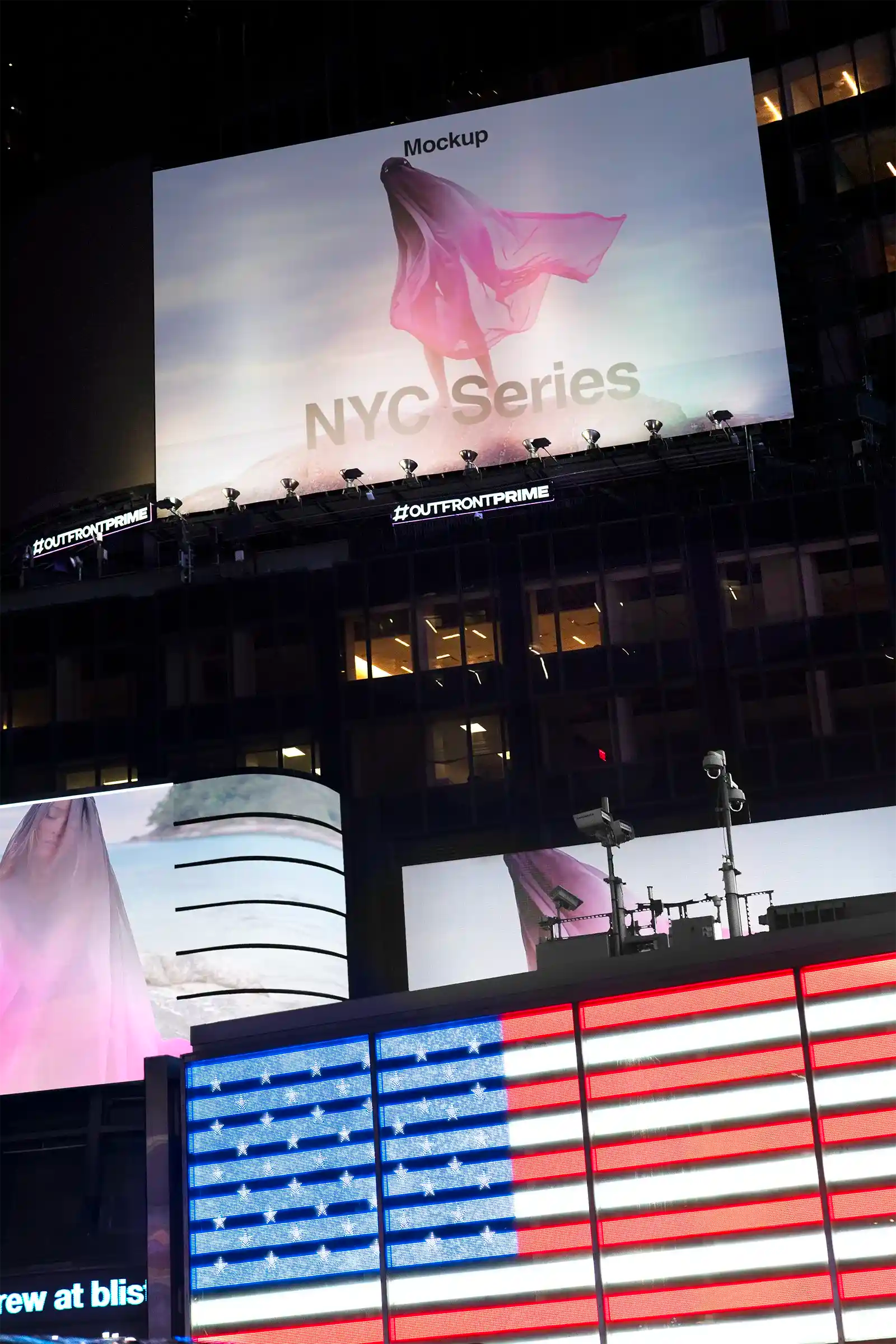 Billboard mockup on Times square in New York, United States. PSD Mockup on Photoshop for your design 