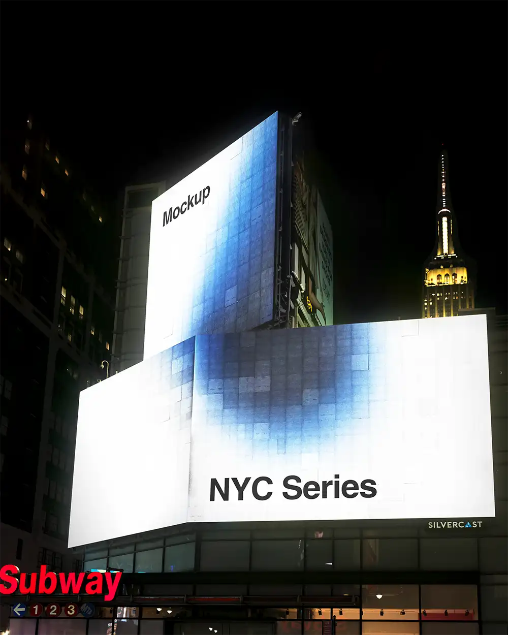 Billboard mockup in Times Square with the  Empire State Building in the background.