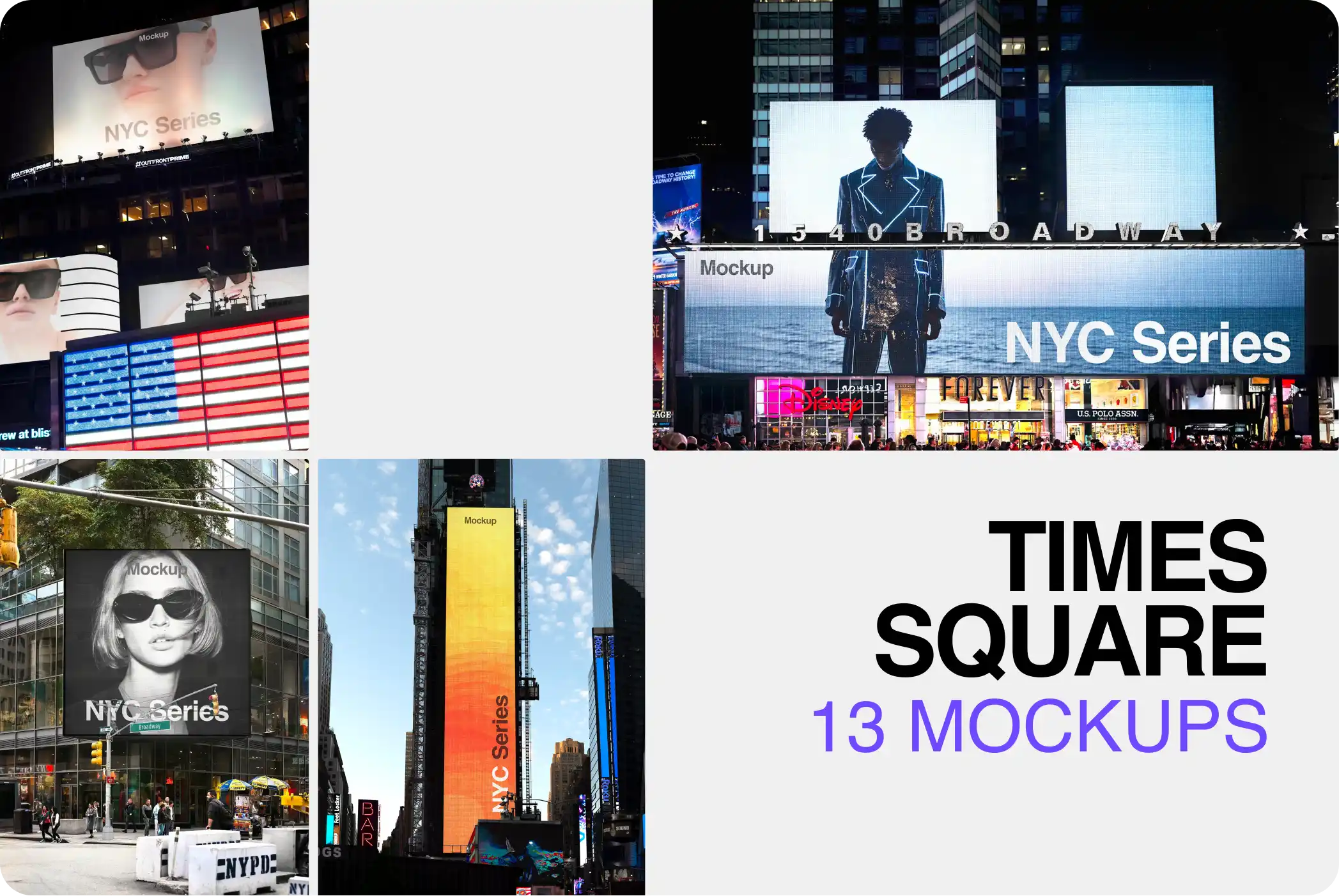 TIMES SQUARE BILLBOARD MOCKUPS BUNDLE - Brandacle - pack of mockups set in Times Square & broadway showcasing giant billboards, posters and digital screens