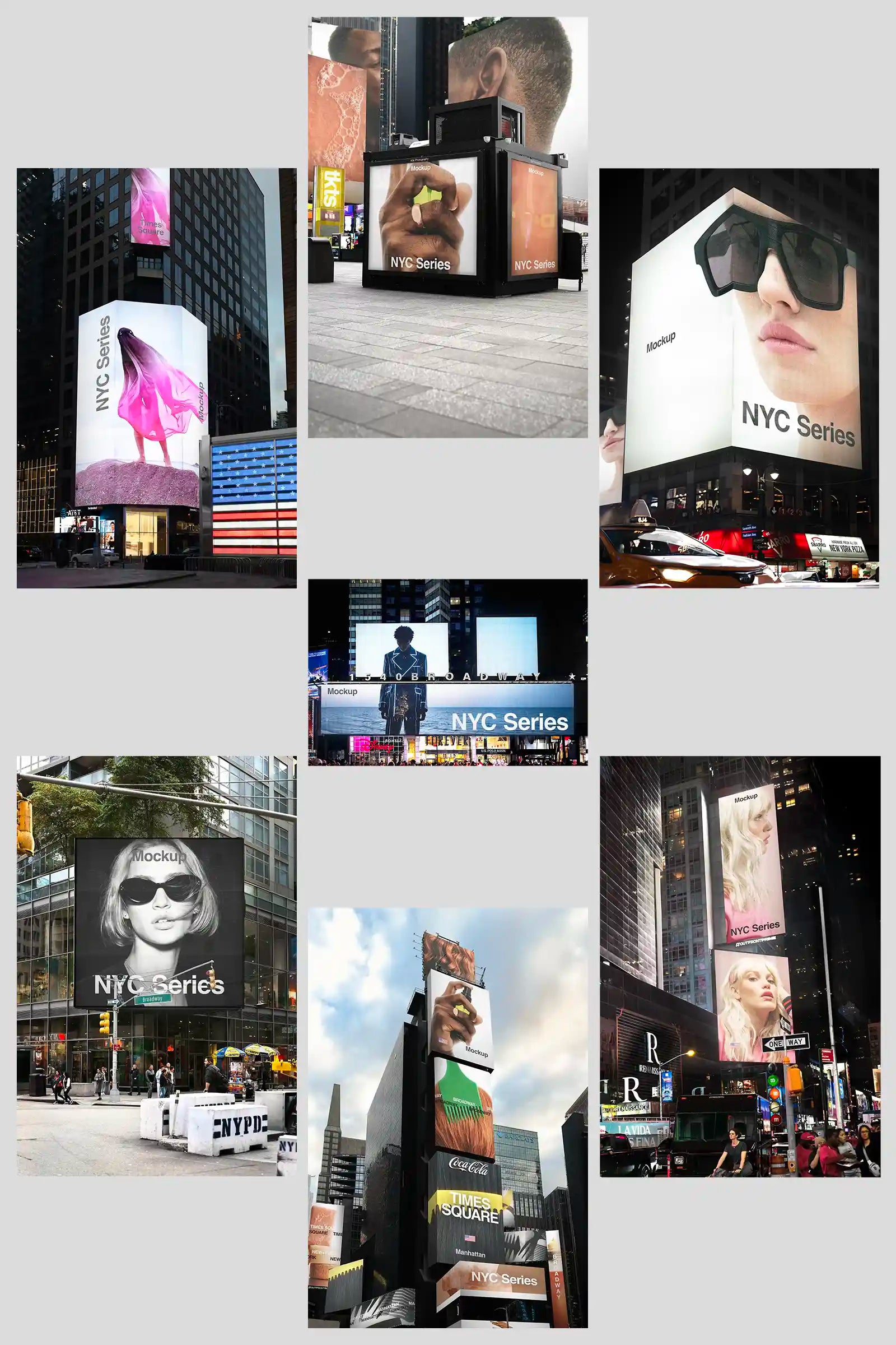 Bundle of billboard mockups on Times Square, New York, United States. PSD poster mockups for photoshop to showcase your designs. 2
