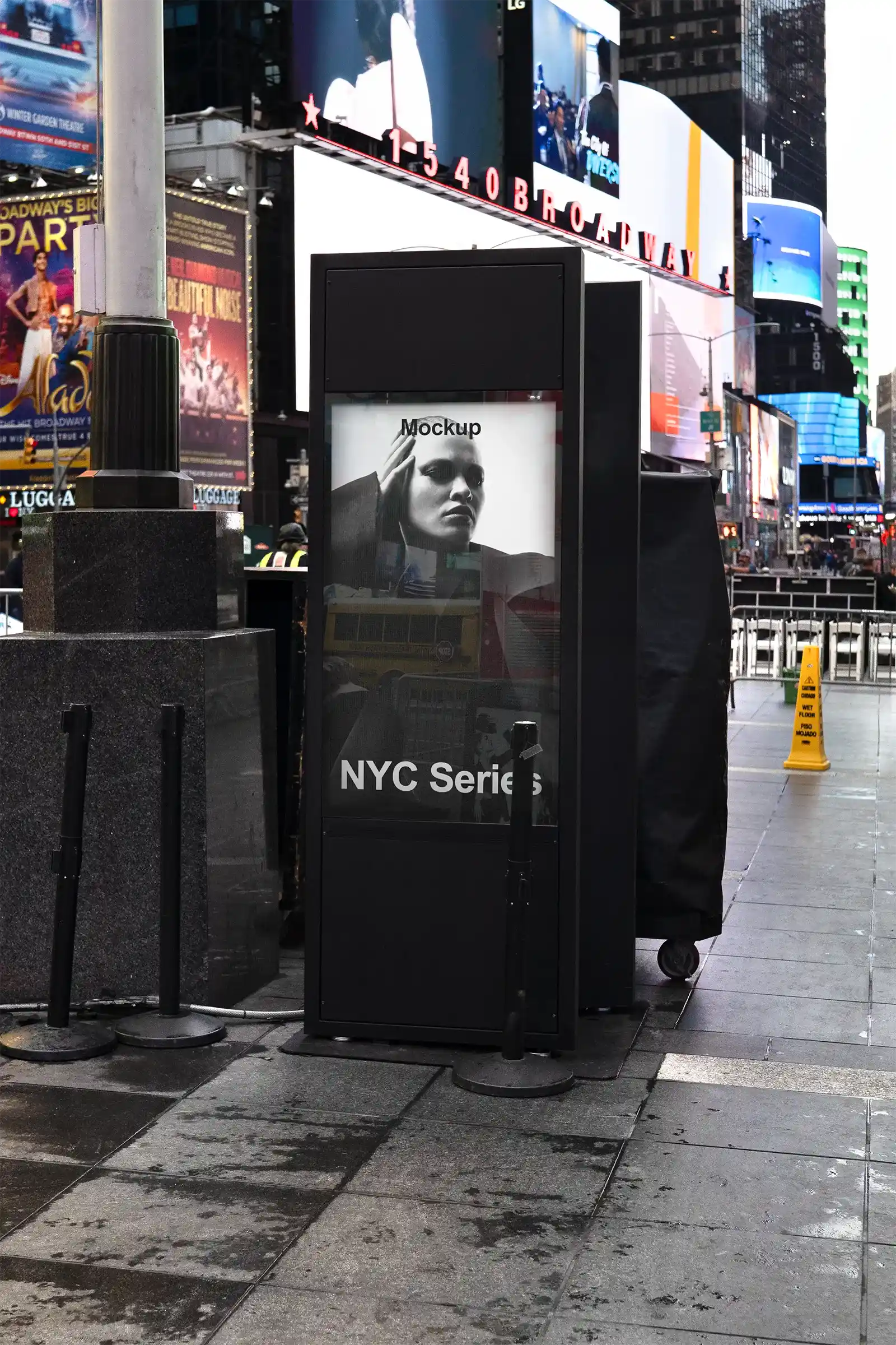 Billboard mockup on Times Square in Manhattan, New York. © BRANDACLE MOCKUPS 2026. 