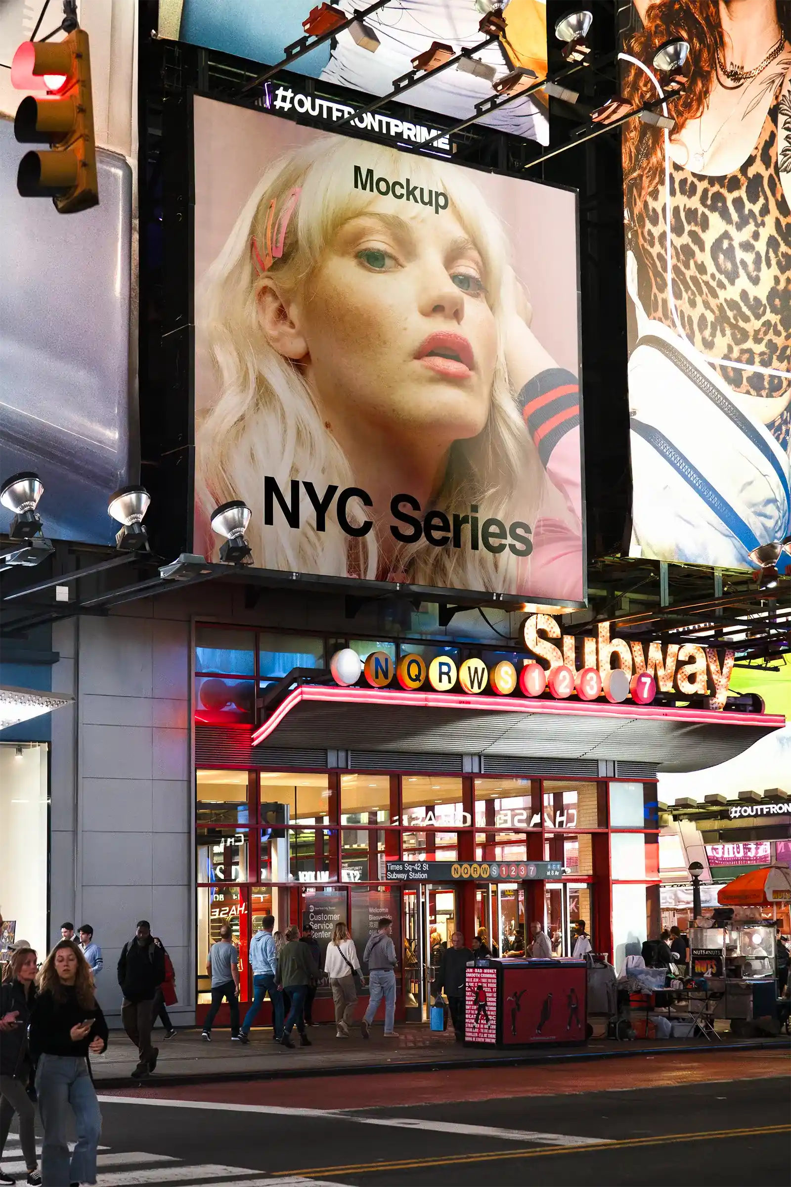 Billboard mockup on Times Square in Manhattan, New York. © BRANDACLE MOCKUPS 2026. 