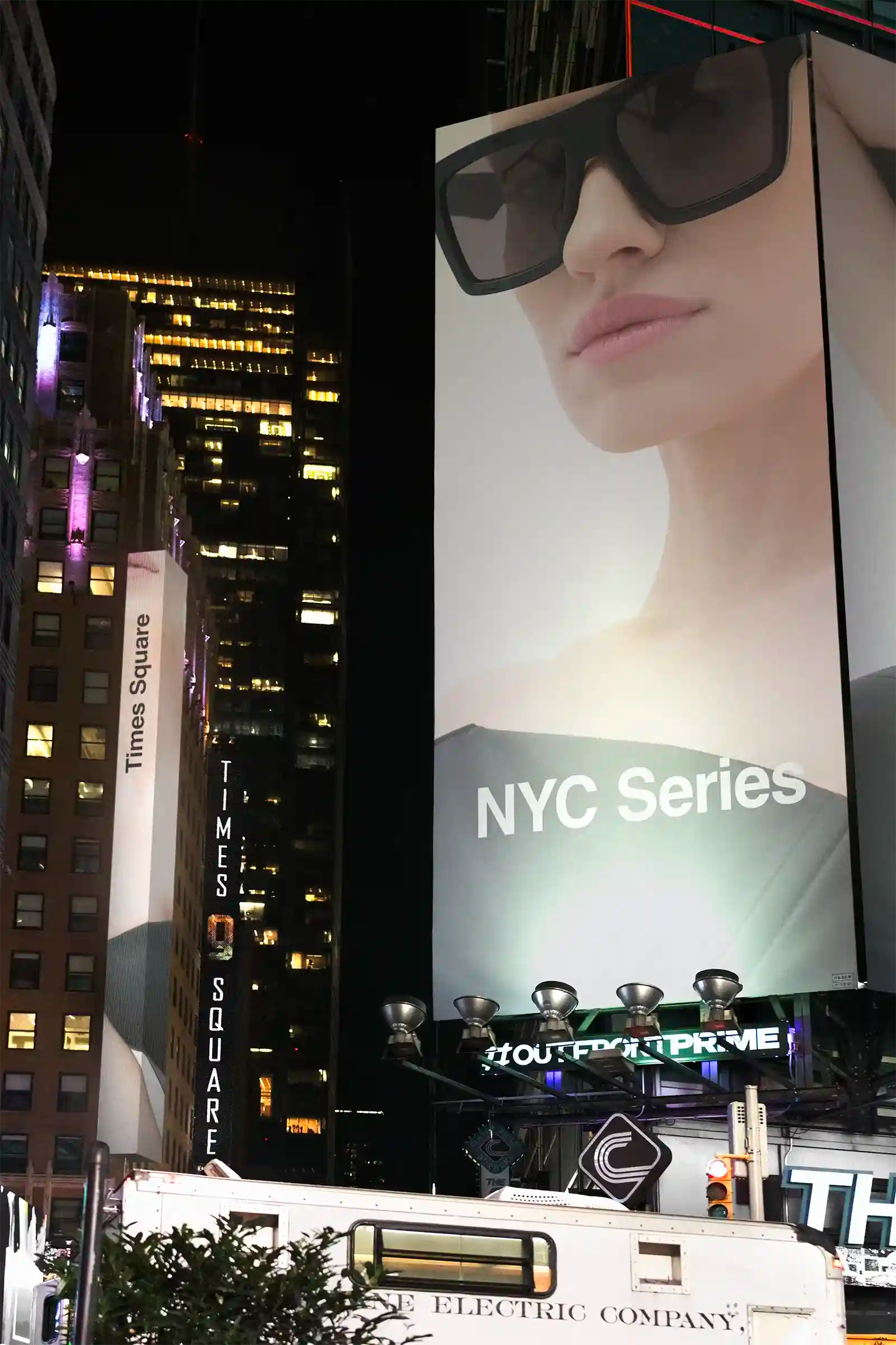 Billboard mockup on Times Square in Manhattan, New York. © BRANDACLE MOCKUPS 2026. 