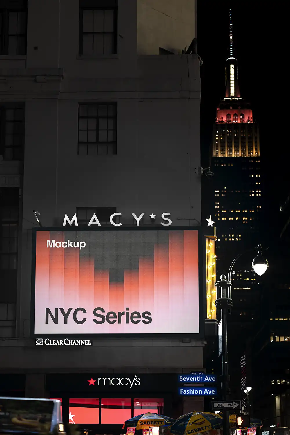 Billboard mockup on Times Square against the backdrop of the Empire State Building in New York
