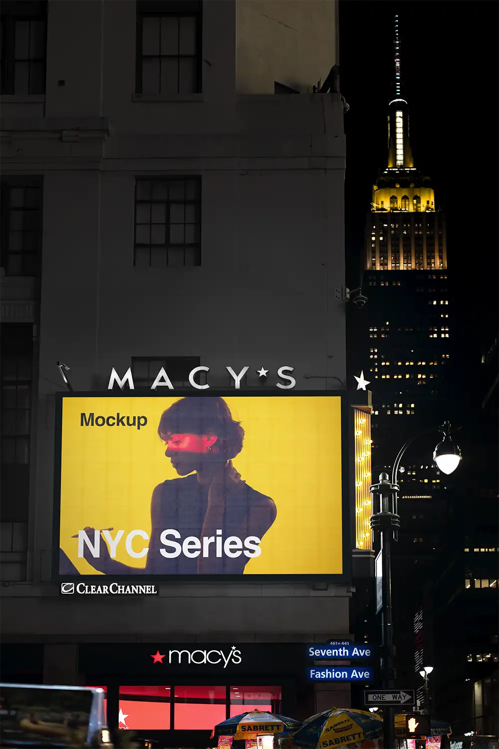 Billboard mockup on Times Square against the backdrop of the Empire State Building in New York