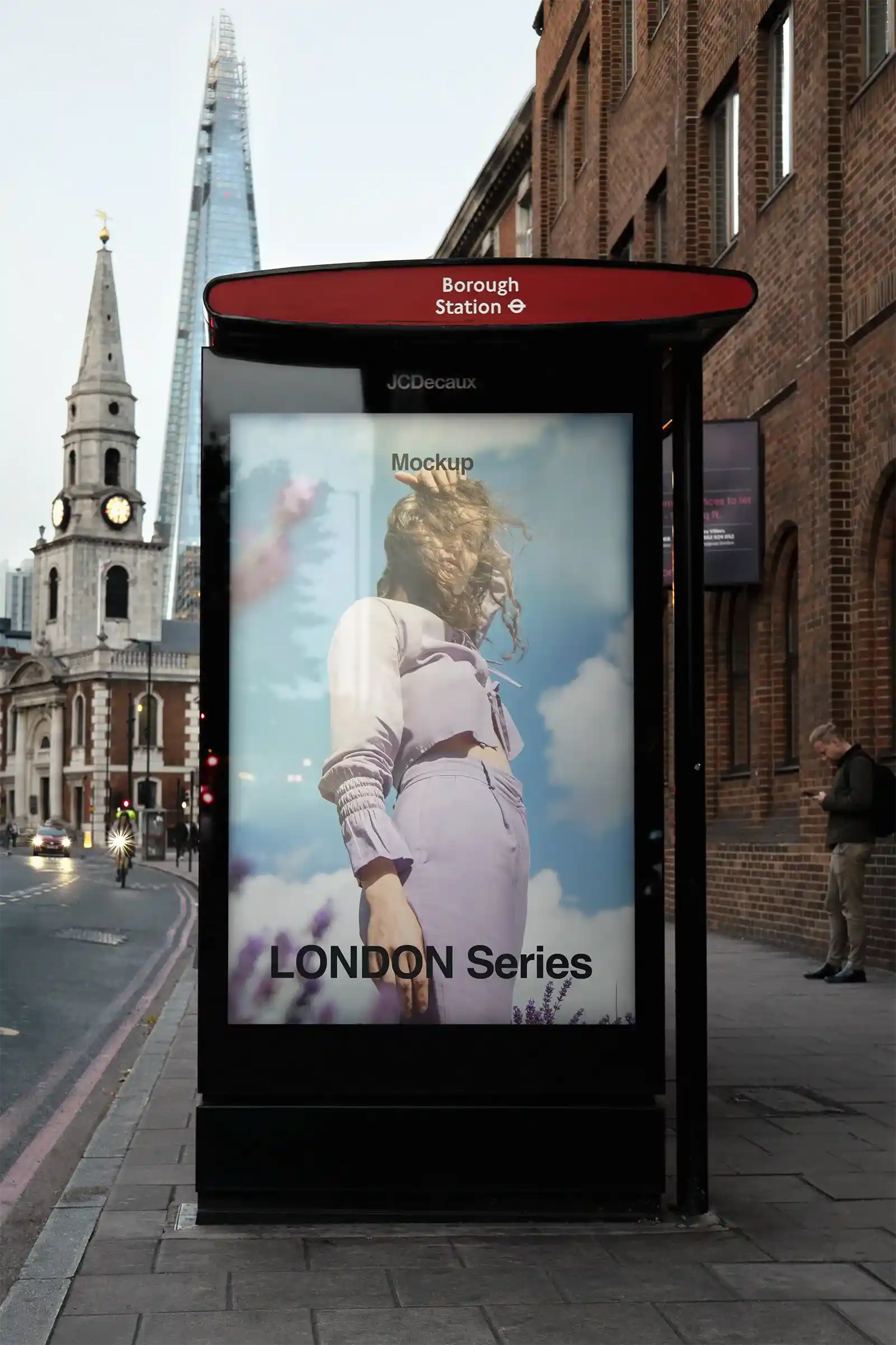 Billboard mockup in London, UK. PSD Mockup on Photoshop for your design at a bus shelter