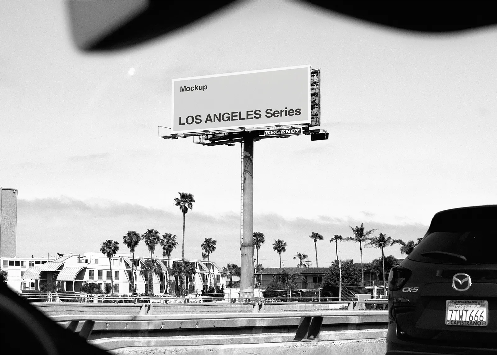 Billboard mockup on a highway in Los Angeles, California. Poster, Banner. Free mockup. 2