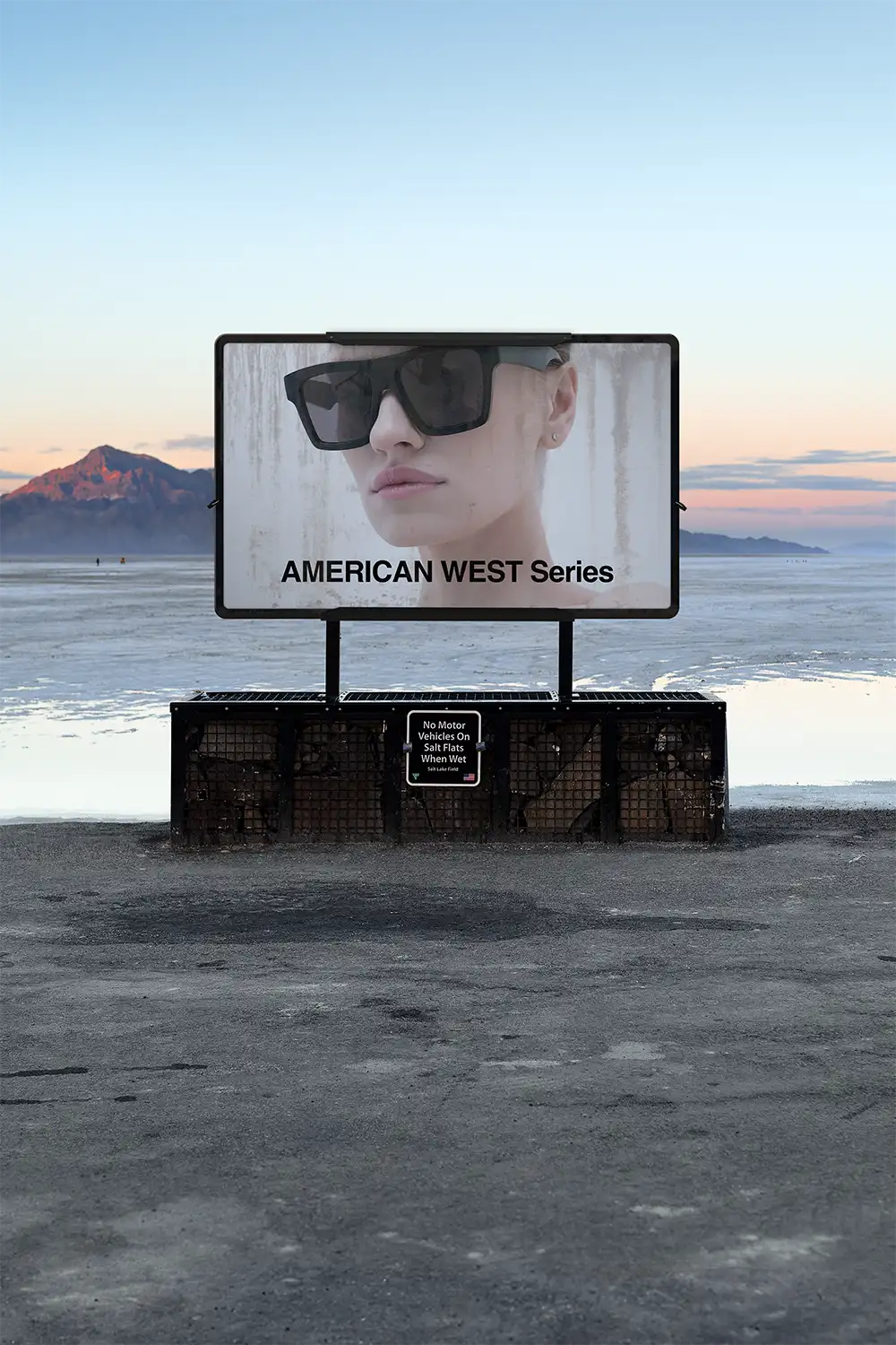 Billboard mockup at the Bonneville Speedway Salt Flats, in the Salt Desert of Utah